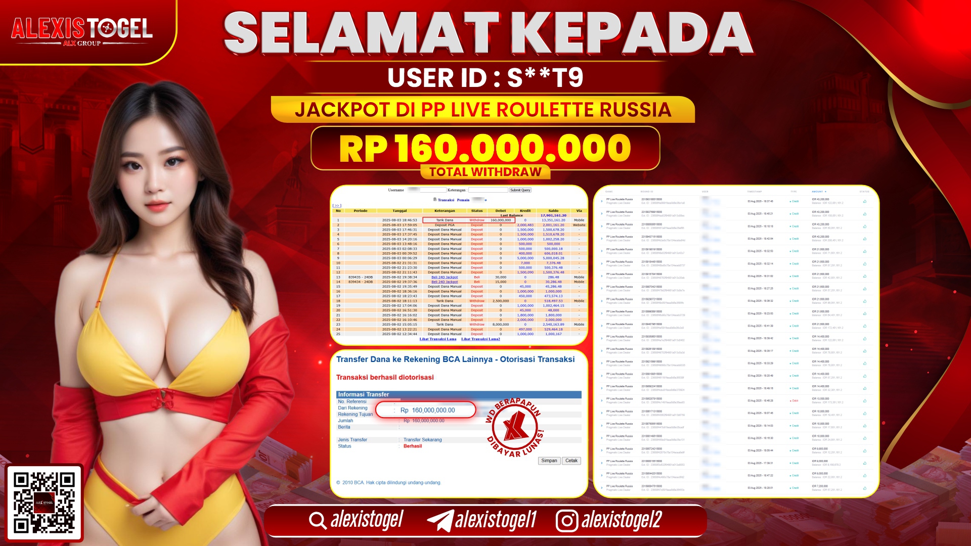 ALEXISTOGEL di PP LIVE ROULETTE RUSIA RP.160.000.000 LUNAS