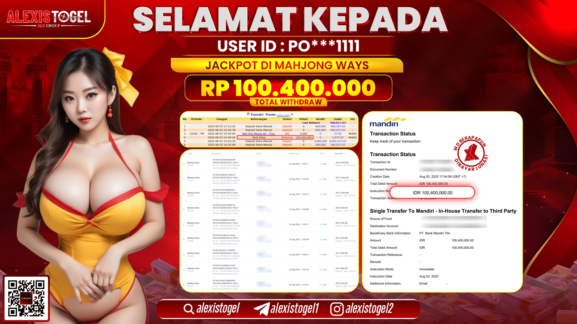 ALEXISTOGEL di SLOT MAHJONG WAYS RP.100.400.000 LUNAS