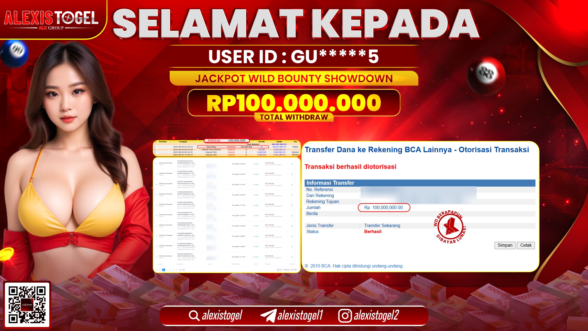 ALEXISTOGEL di SLOT WILD BOUNTY SHOWDOWN RP.100.000.000 LUNAS