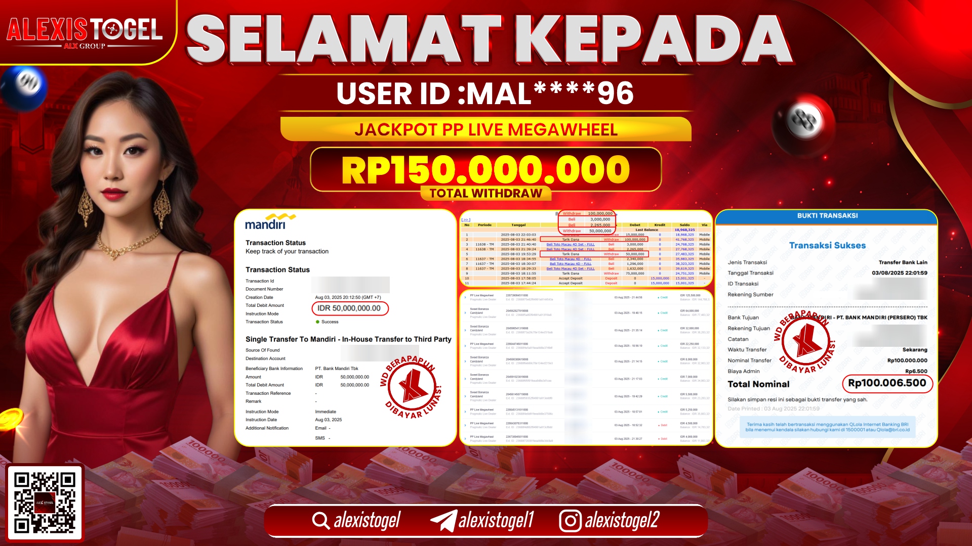 ALEXISTOGEL di PP LIVE MEGAWHEEL RP.150.000.000 LUNAS