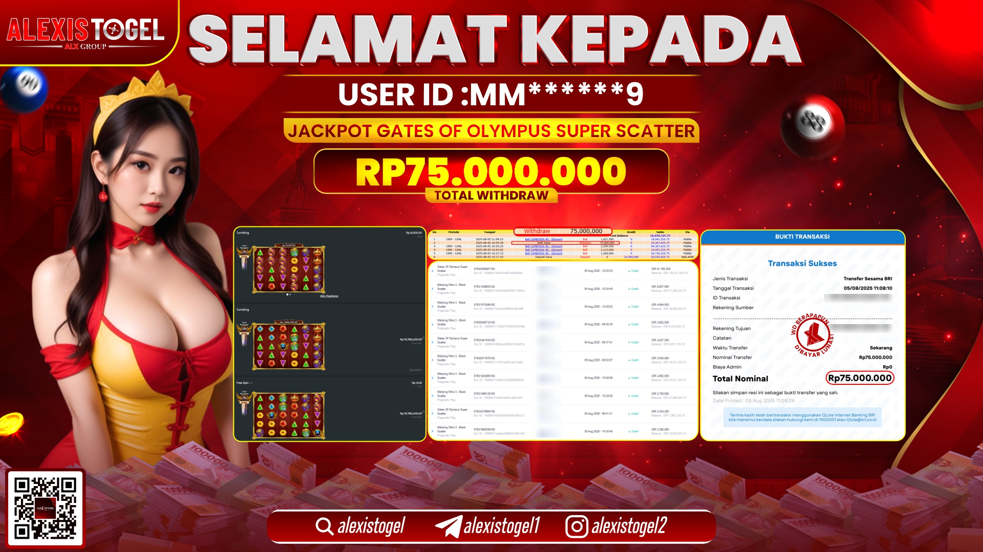 ALEXISTOGEL di SLOT GATES OF OLYMPUS SUPER SCATTER RP.75.000.000 LUNAS