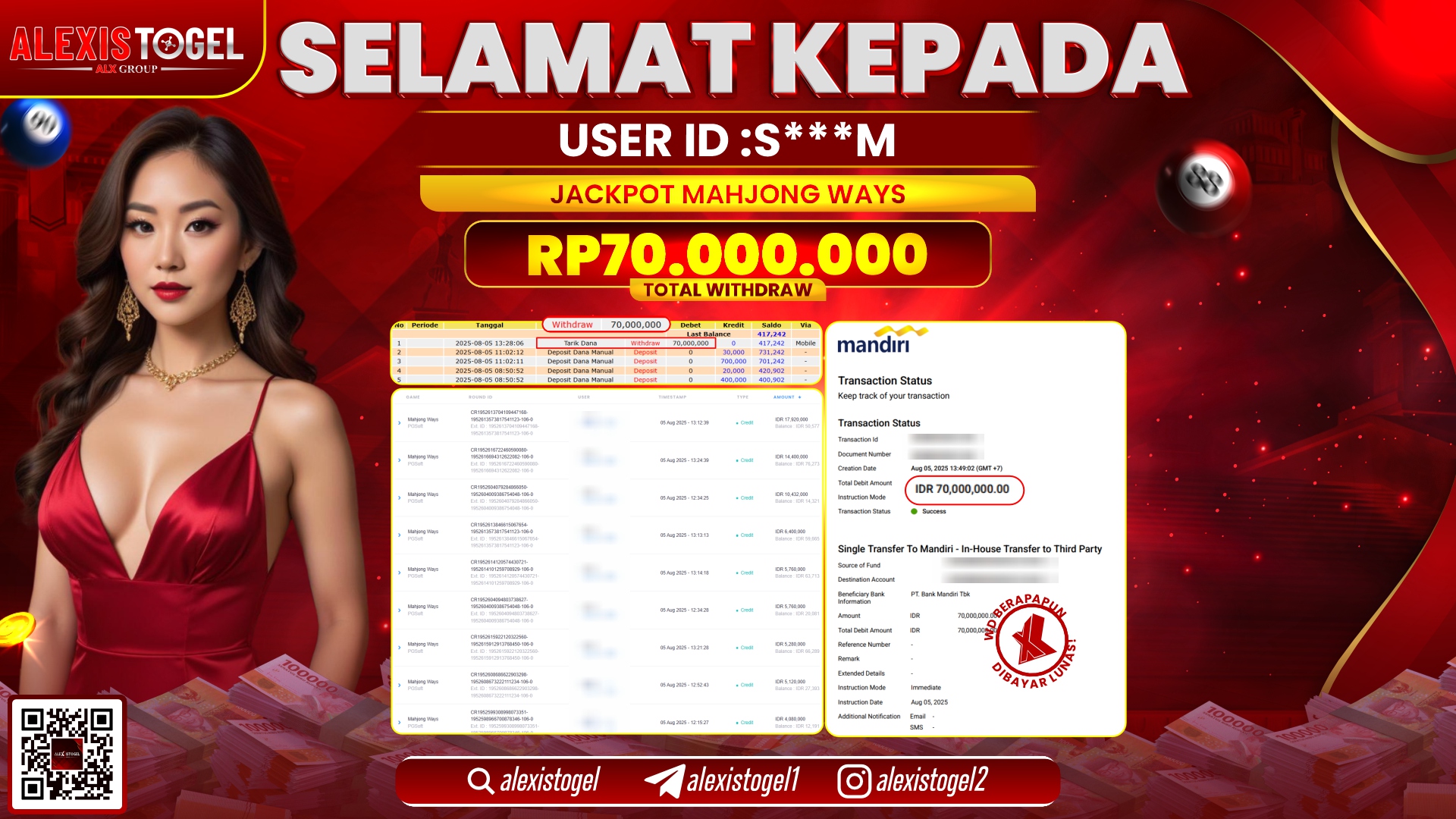 ALEXISTOGEL di SLOT MAHJONG WAYS RP.70.000.000 LUNAS