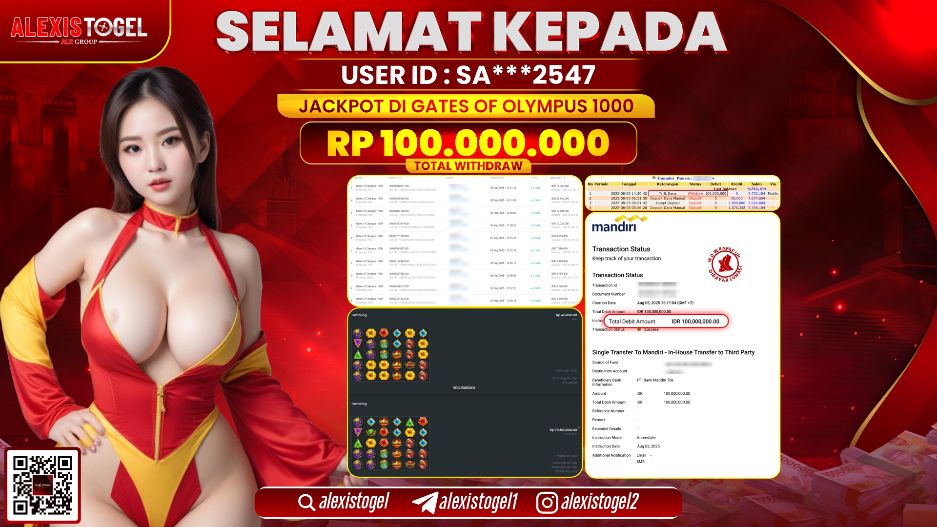 ALEXISTOGEL di SLOT GATES OF OLYMPUS 1000 RP.100.000.000 LUNAS