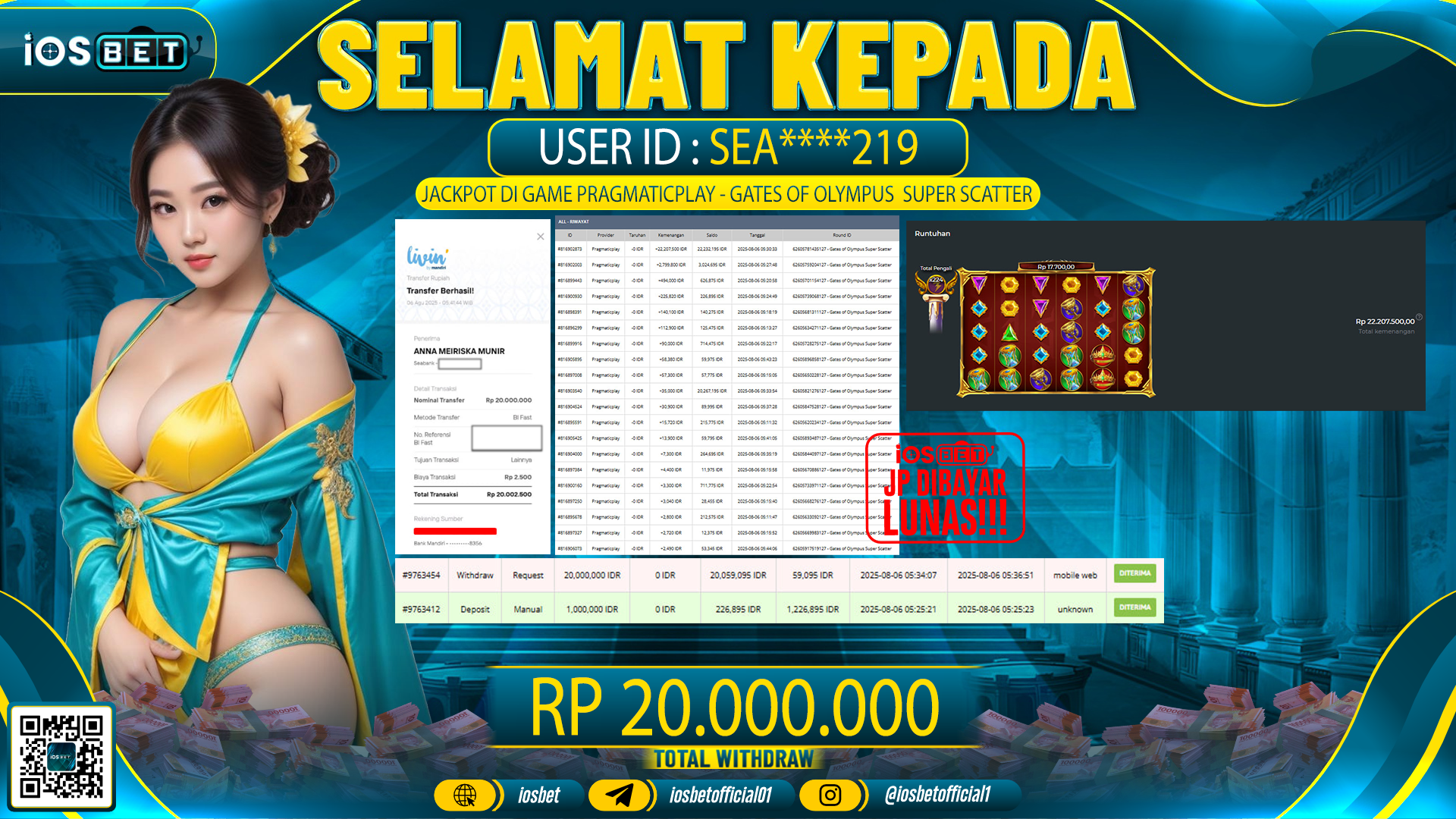 Bukti Pembayaran LUNAS SLOT GAME GACOR  Rp.20.000.000