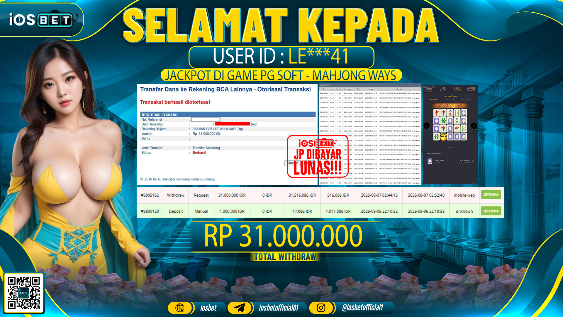 Bukti Pembayaran LUNAS SLOT GAME GACOR  Rp.31.000.000