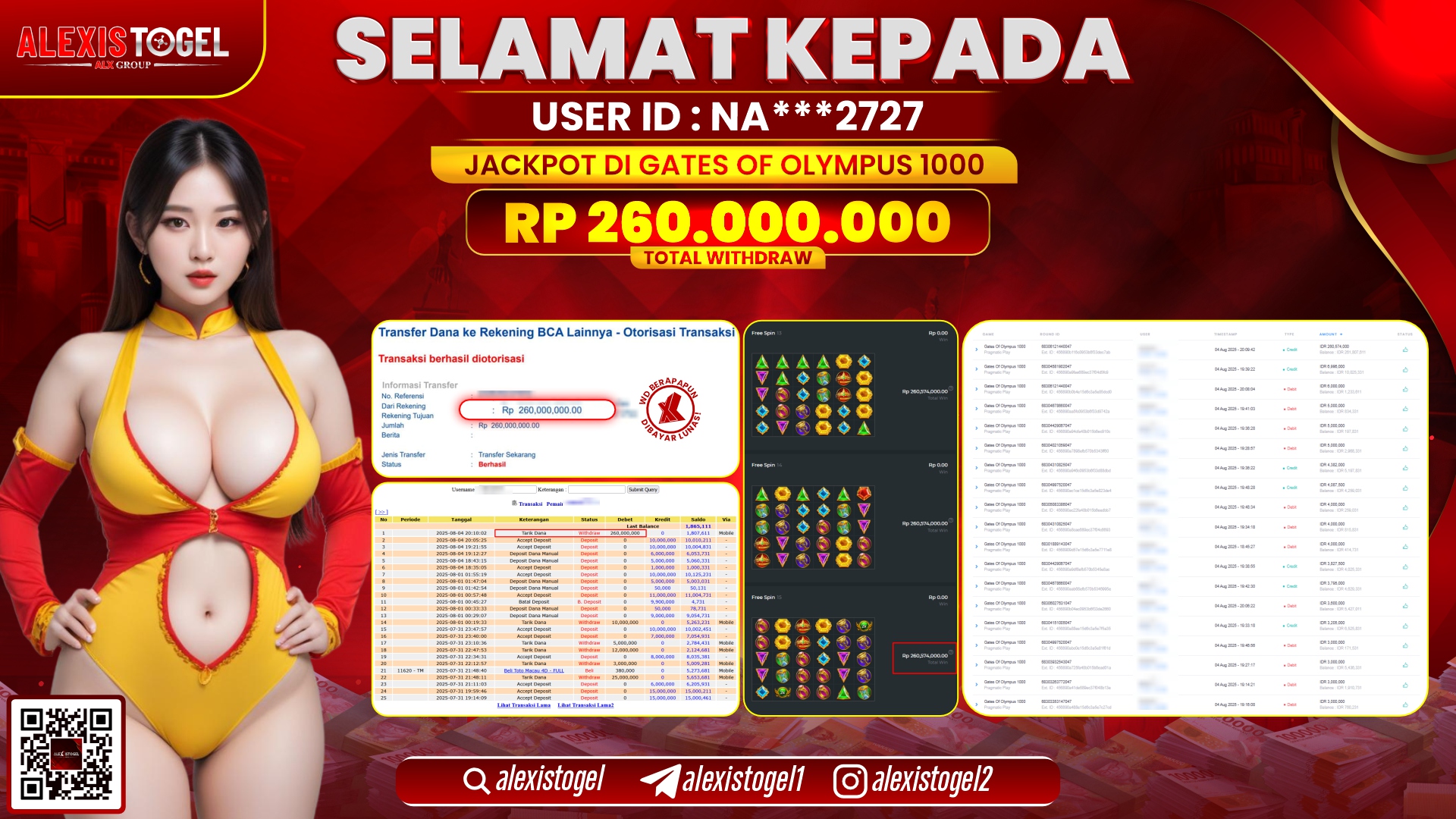 ALEXISTOGEL di SLOT GATES OF OLYMPUS RP.260.000.000 LUNAS