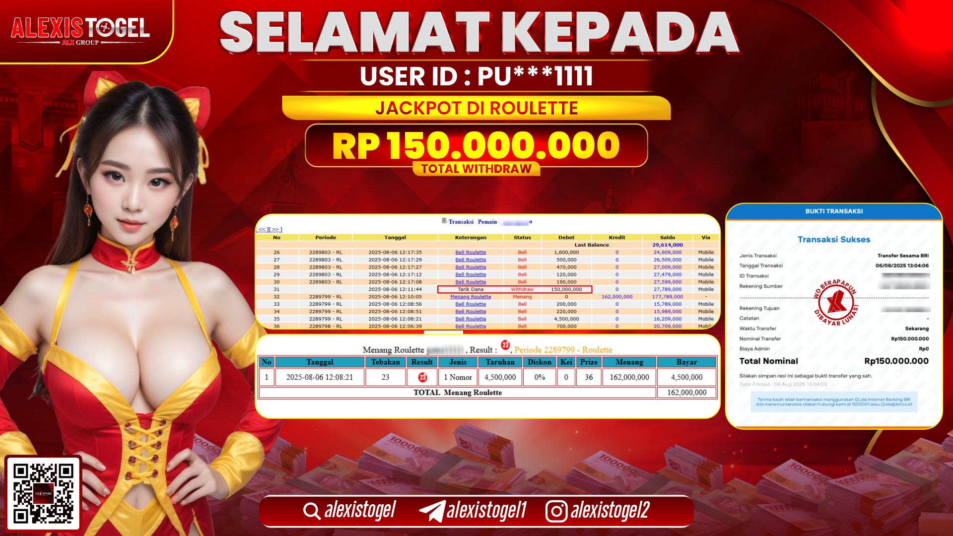 ALEXISTOGEL di CASINO ROULETTE RP.150.000.000 LUNAS