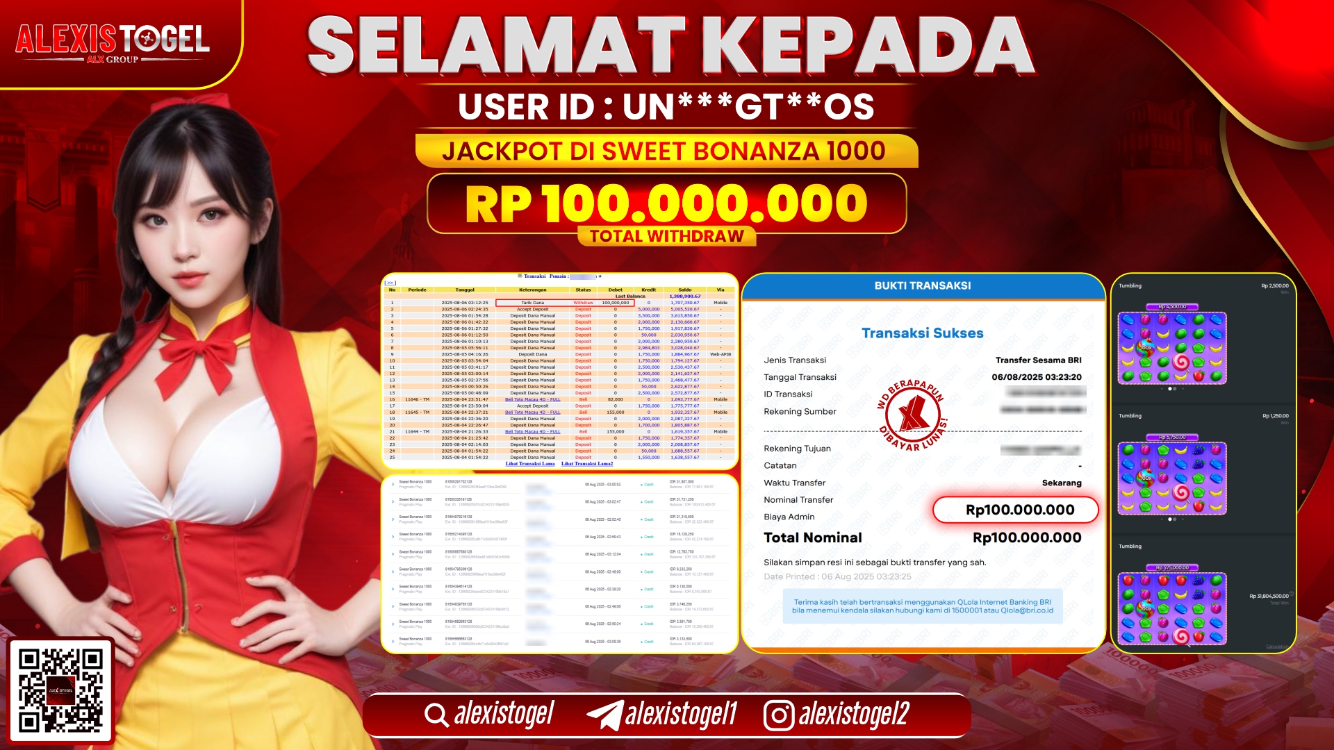 ALEXISTOGEL di SLOT SWEET BONANZA RP.100.000.000 LUNAS