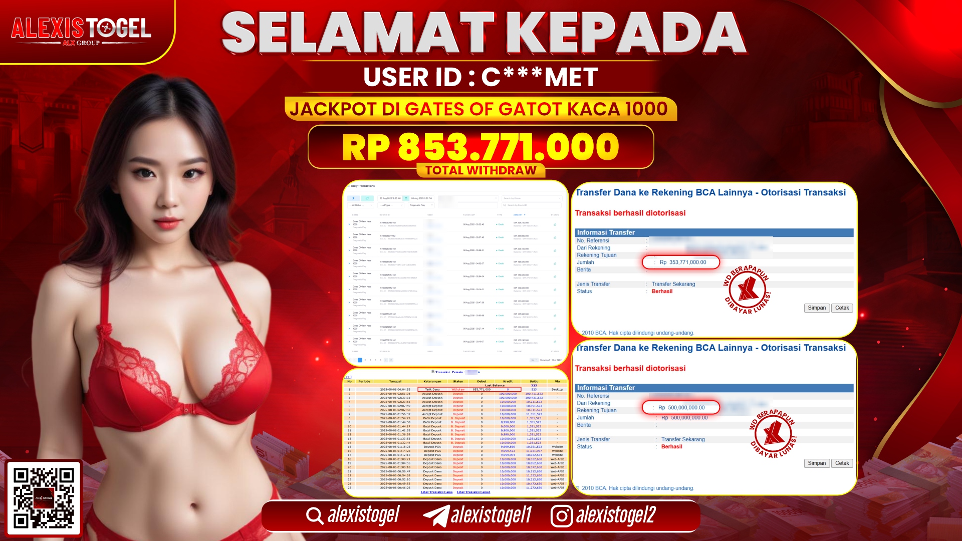 ALEXISTOGEL di SLOT GATES OF GATOT KACA 1000 RP.853.771.000 LUNAS