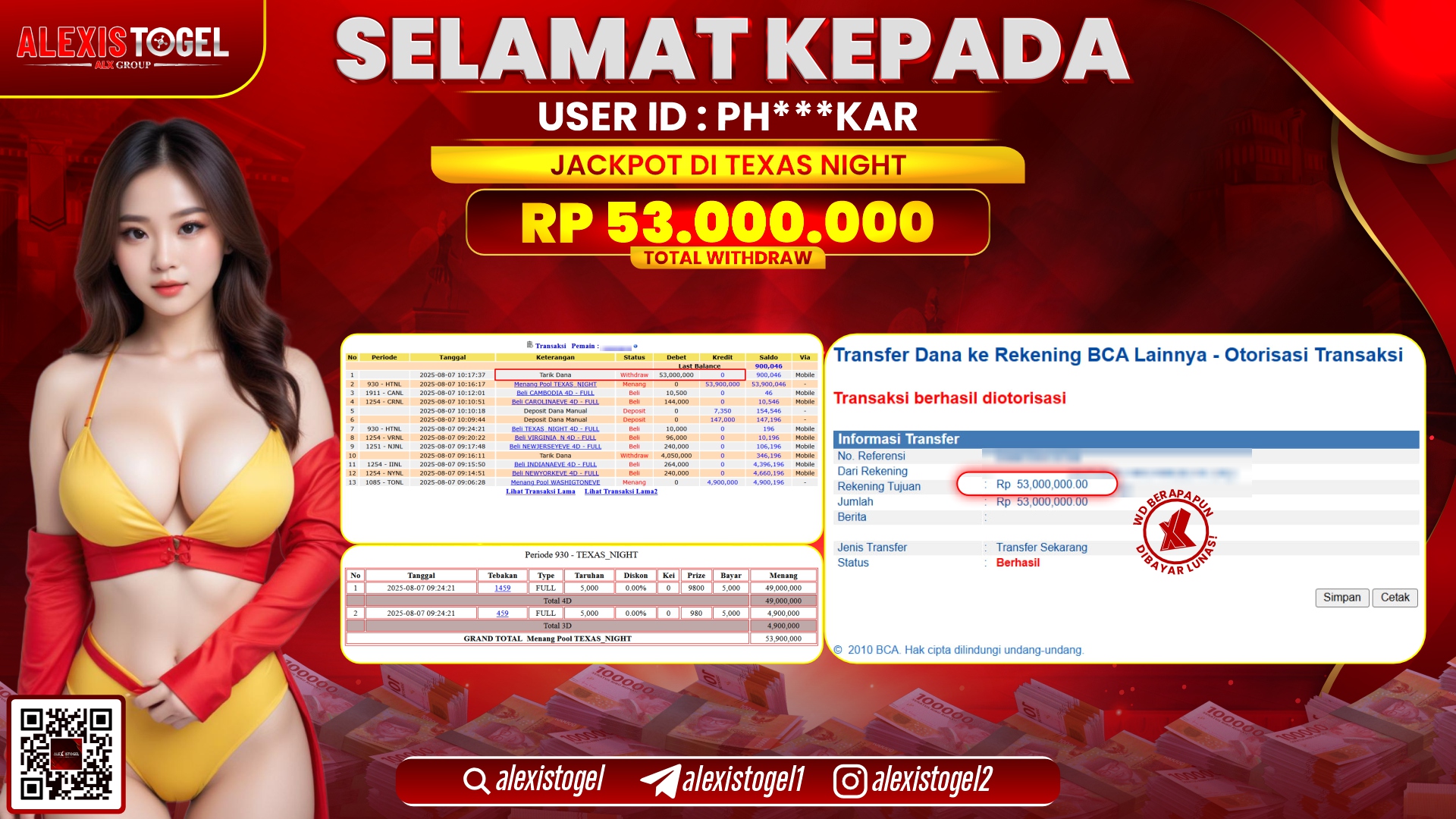 ALEXISTOGEL di TEXAS NIGHT RP.53.000.000 LUNAS