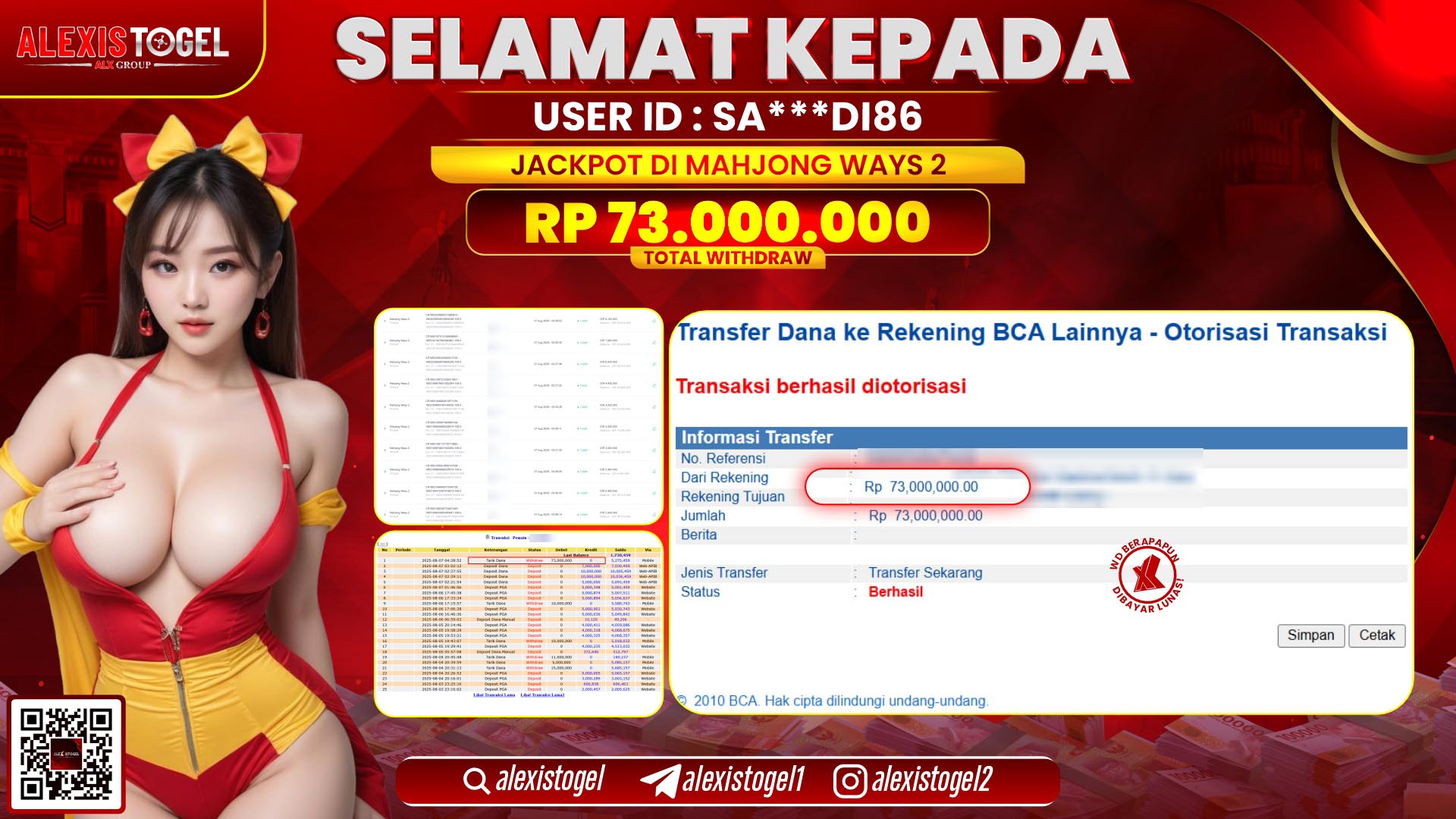 ALEXISTOGEL di SLOT MAHJONG WAYS 2 RP.73.000.000 LUNAS