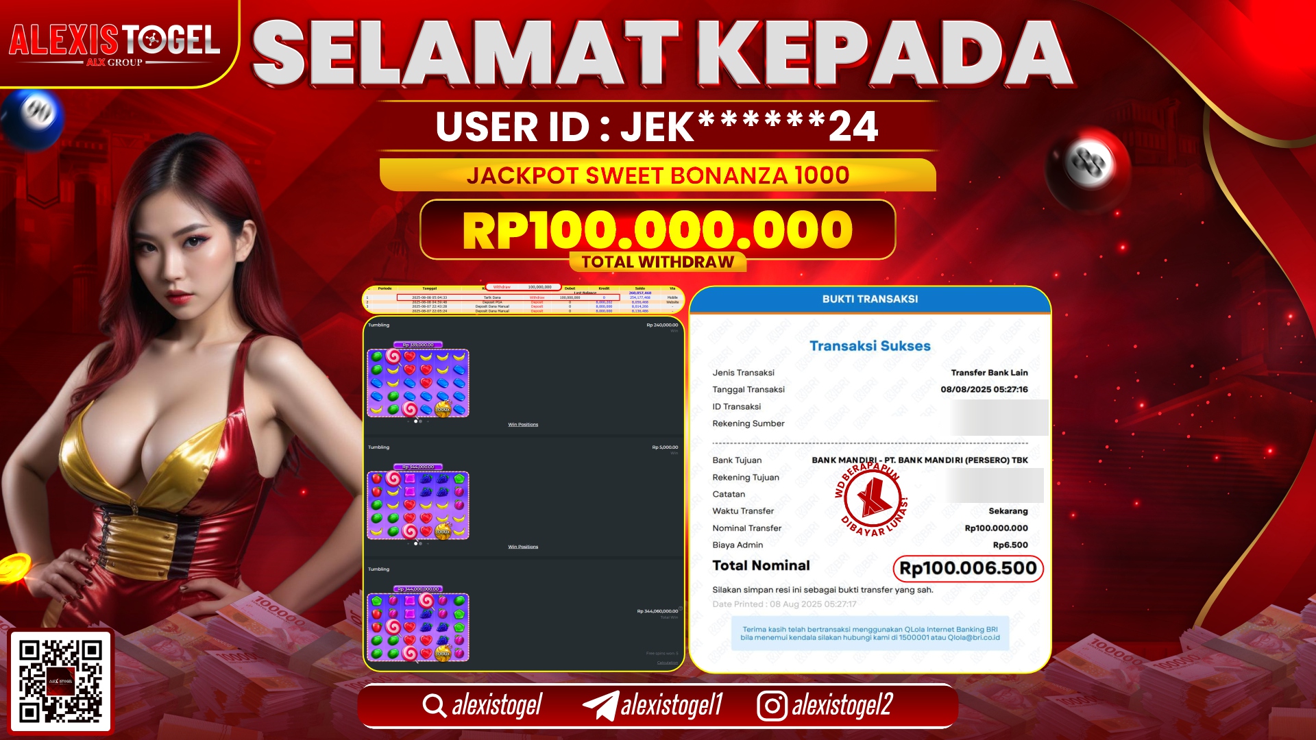 ALEXISTOGEL di SLOT SWEET BONANZA RP.100.000.000 LUNAS