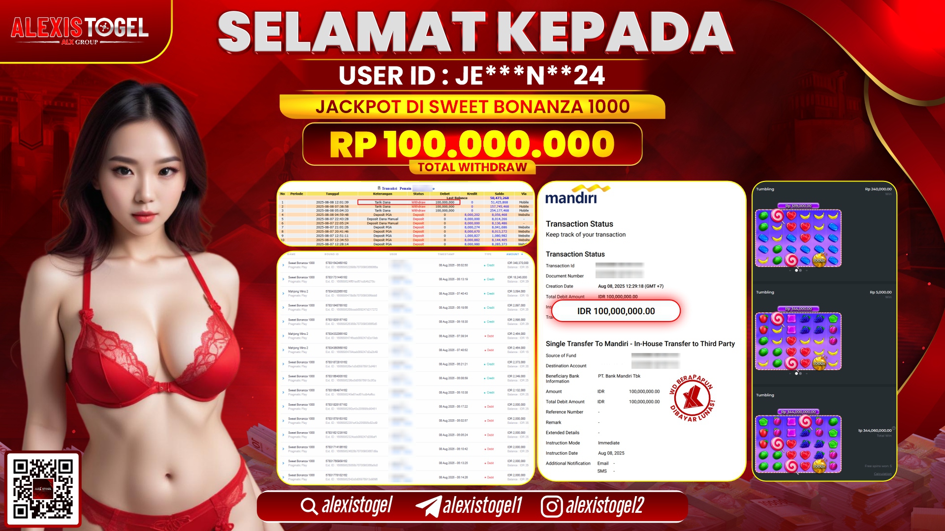 ALEXISTOGEL di SLOT SWEET BONANZA RP.100.000.000 LUNAS