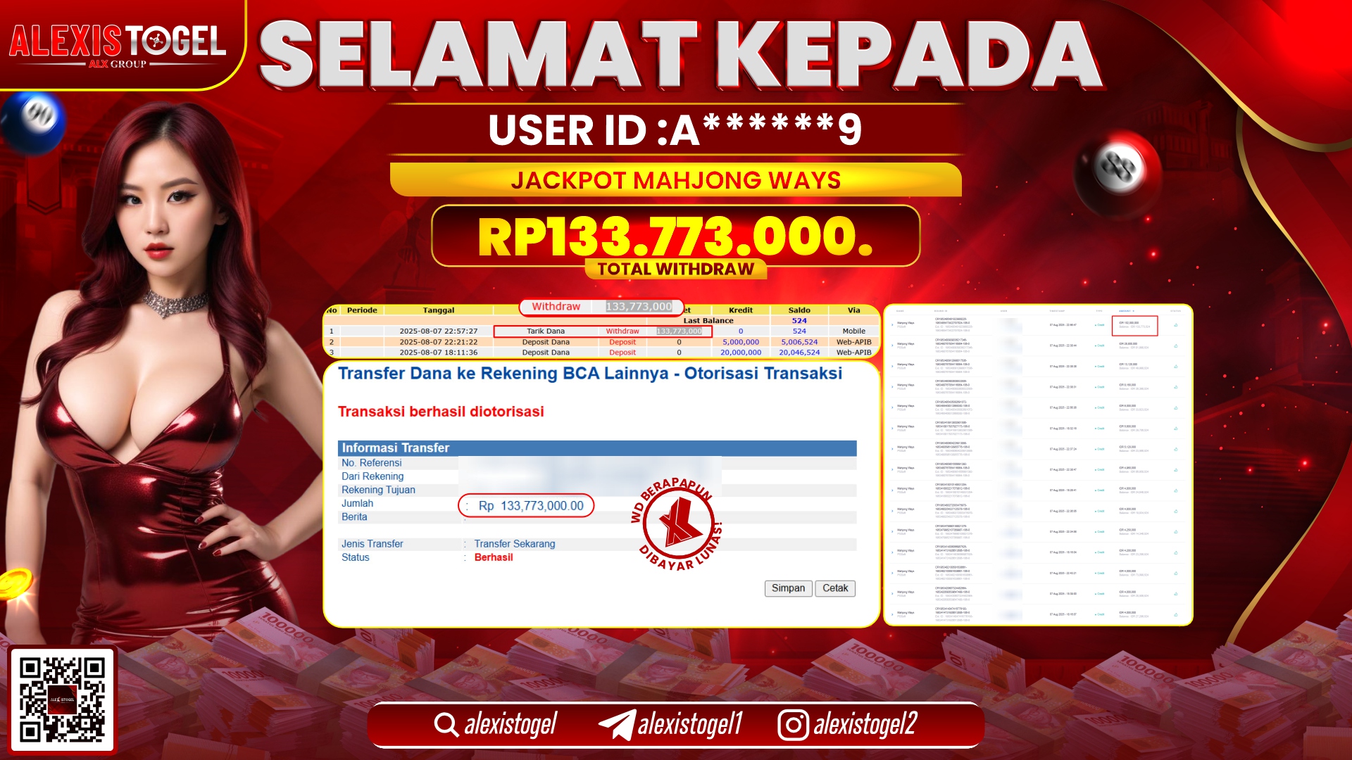 ALEXISTOGEL di SLOT MAHJONG WAYS RP.133.773.000 LUNAS