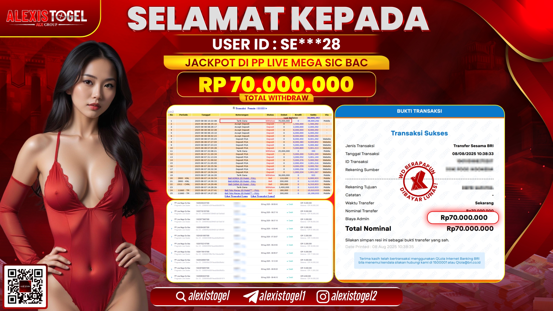 ALEXISTOGEL di PP LIVE MEGA SIC BAC RP.70.000.000 LUNAS