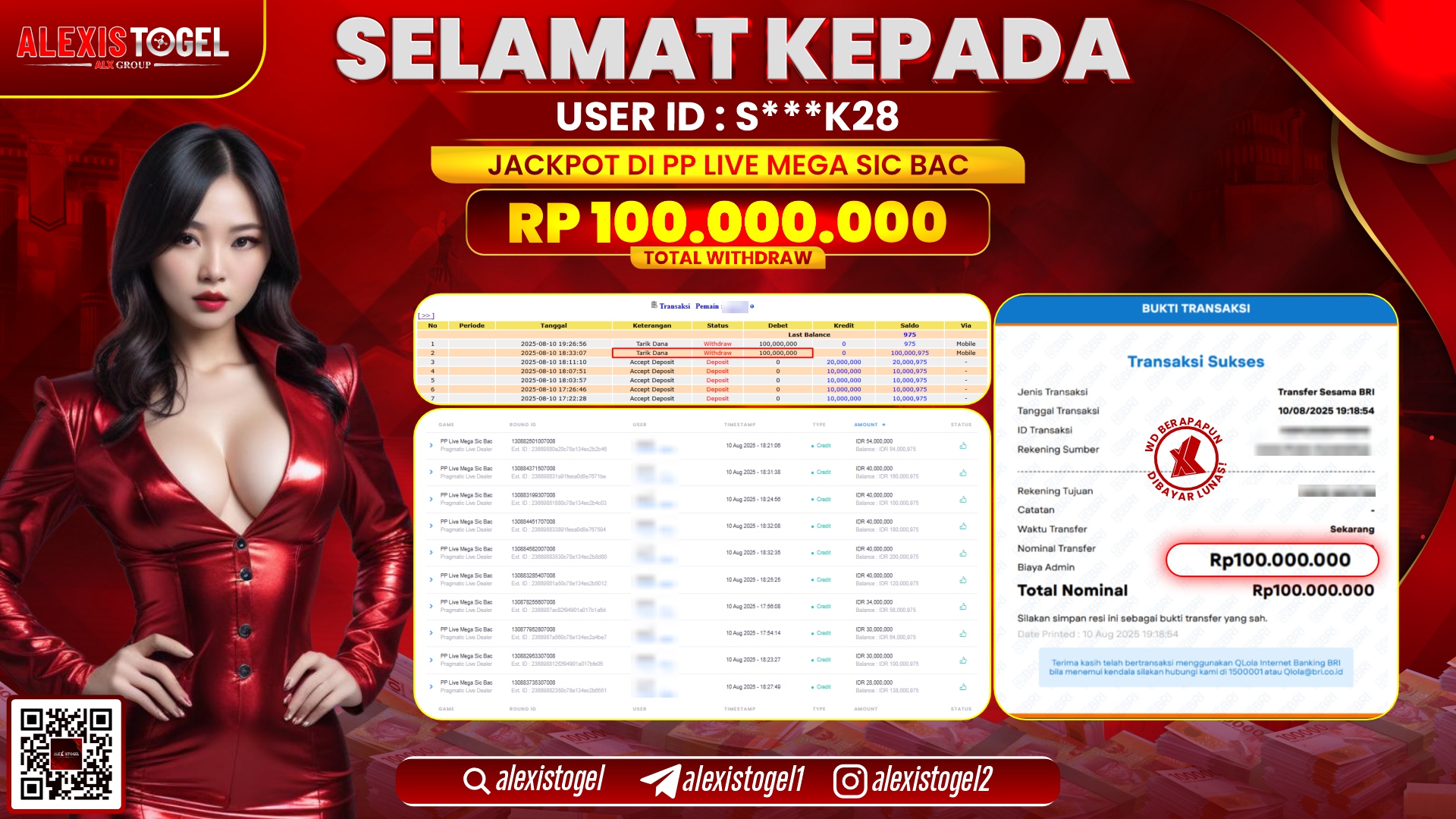 ALEXISTOGEL di PP LIVE MEGA SIC BAC RP.100.000.000 LUNAS