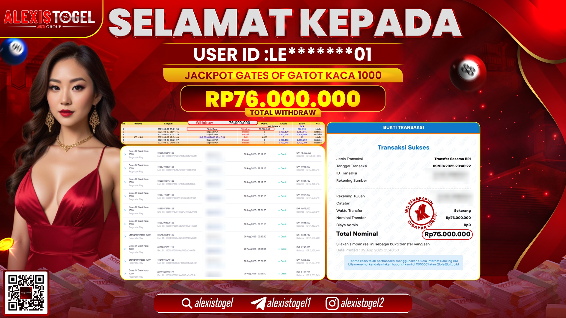 ALEXISTOGEL di SLOT GATES OF GATOT KACA 1000 RP.76.000.000 LUNAS