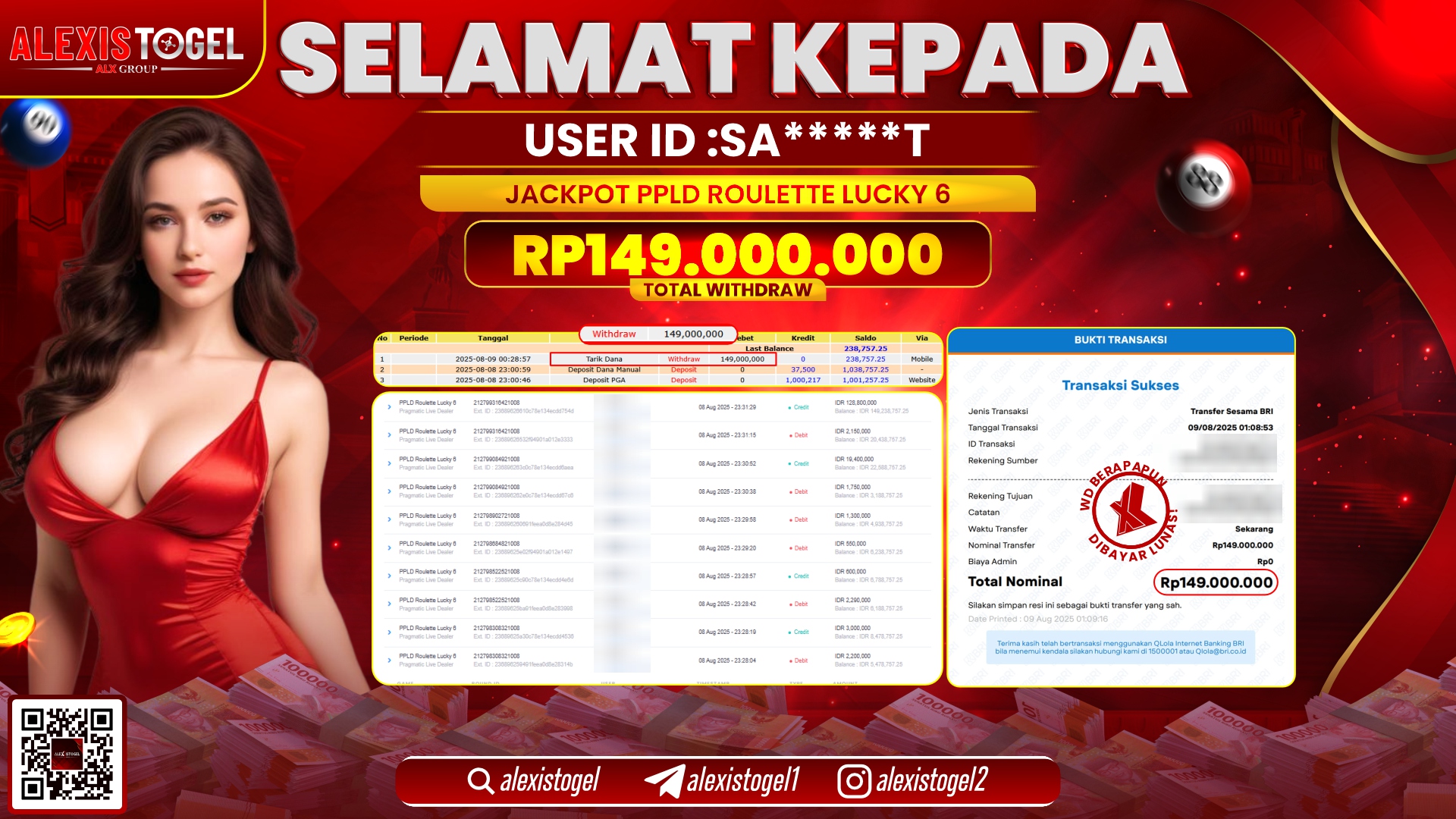 ALEXISTOGEL di PPLD ROULETTE LUCKY 6 RP.149.000.000 LUNAS