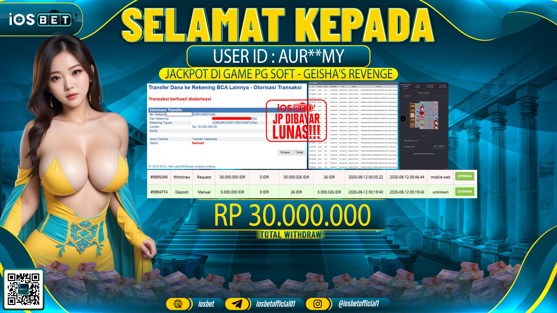 Bukti Pembayaran LUNAS SLOT GAME GACOR  Rp.30.000.000