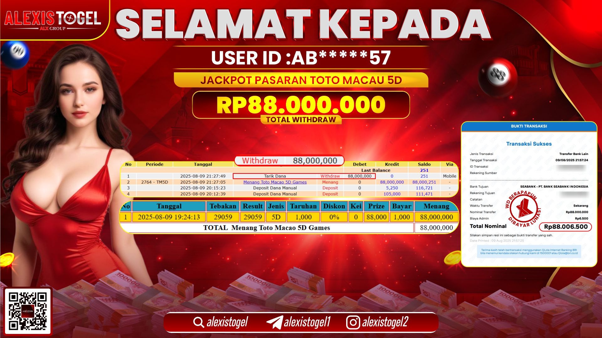 ALEXISTOGEL di  TOGEL TOTOMACAU  RP.88.000.000 LUNAS