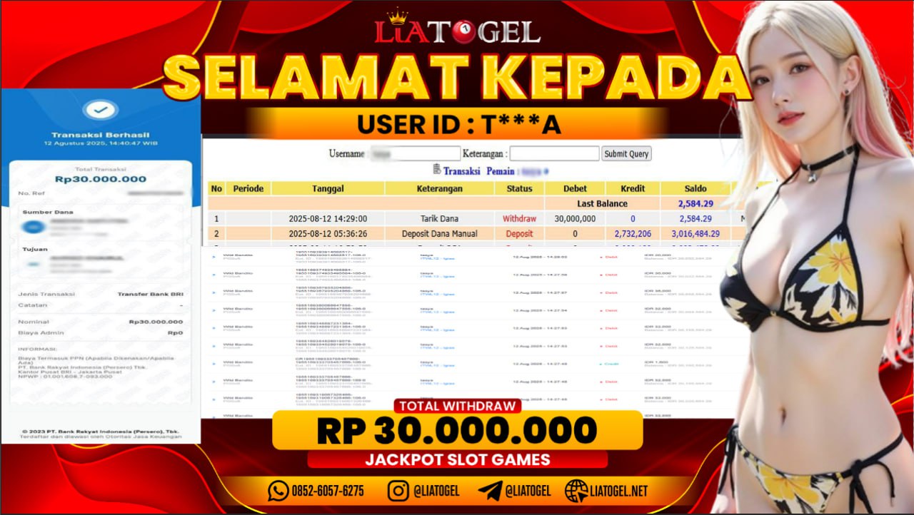 LIATOGEL - JACKPOT SLOT WILD BANDITO RP 30.000.000,- LUNAS