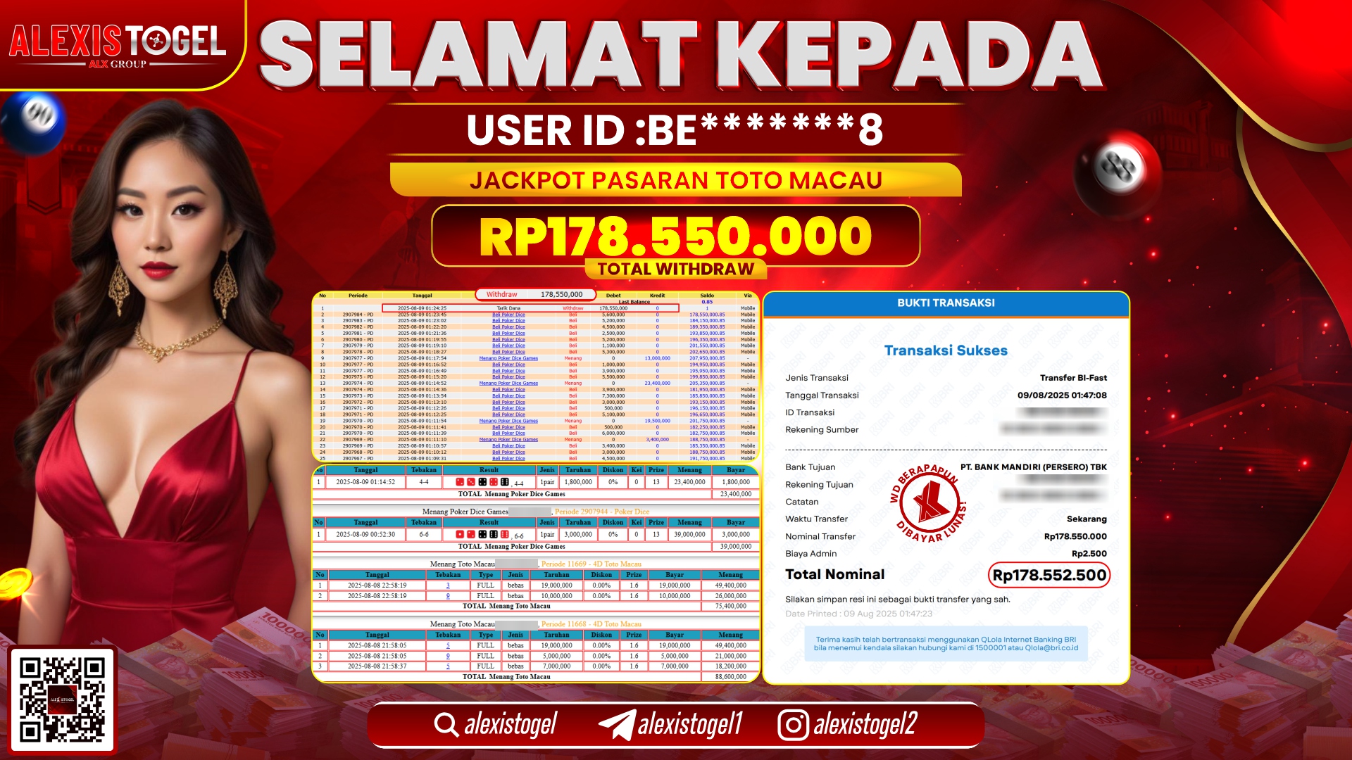 ALEXISTOGEL di TOGEL TOTOMACAU RP.178.550.000 LUNAS