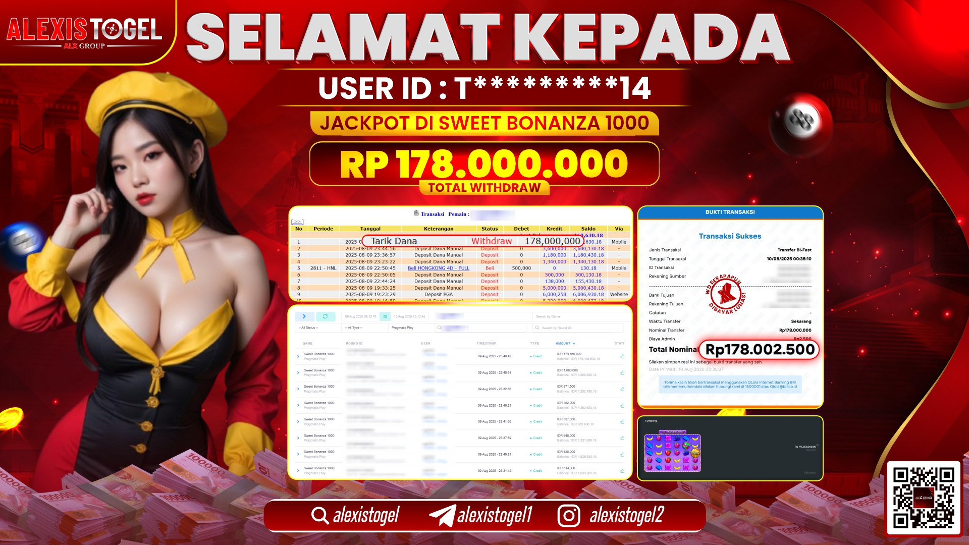 ALEXISTOGEL di SLOT SWEET BONANZA 1000 RP.178.000.000 LUNAS