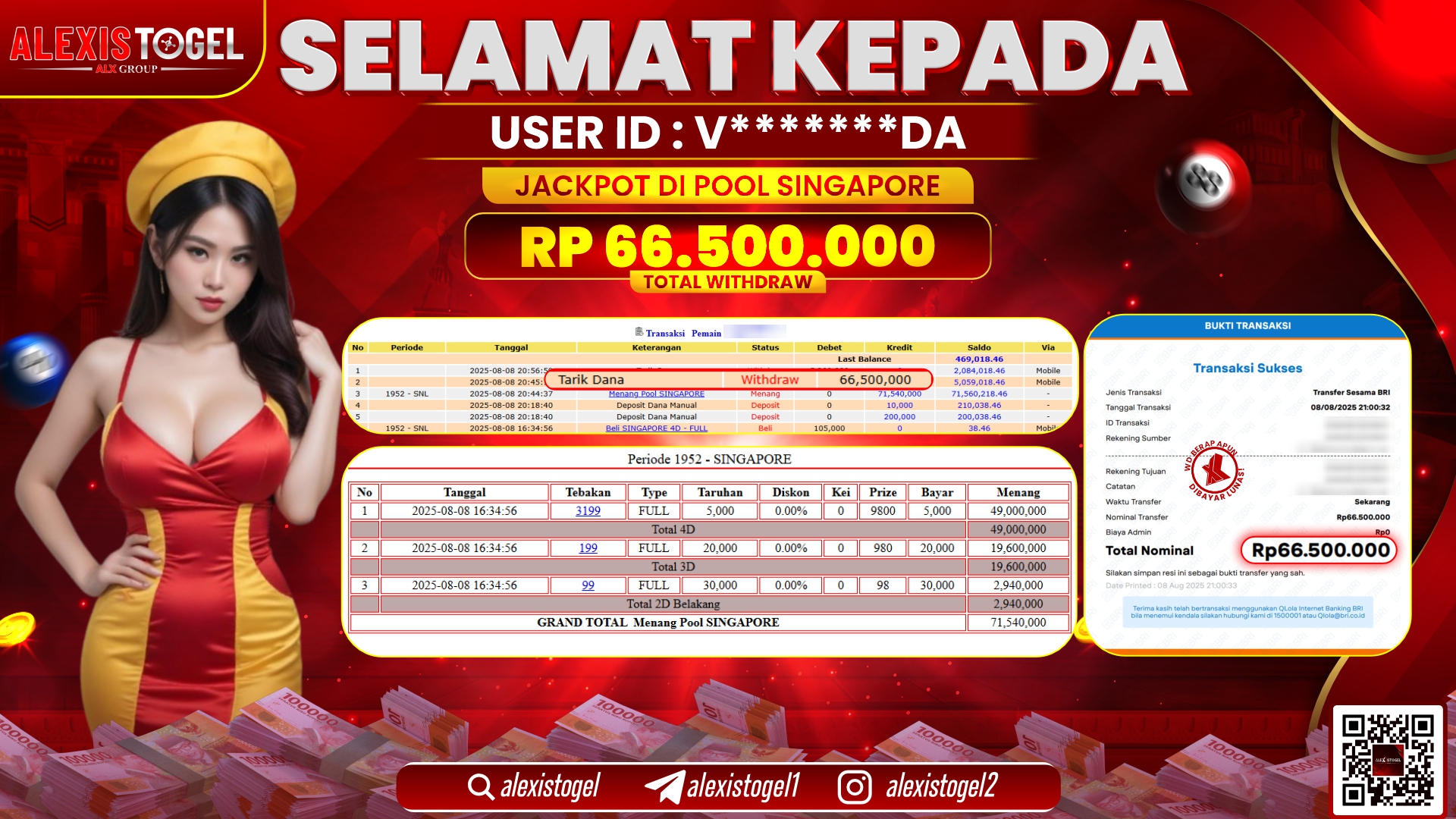 ALEXISTOGEL di TOGEL POOL SINGAPORE RP.66.500.000 LUNAS