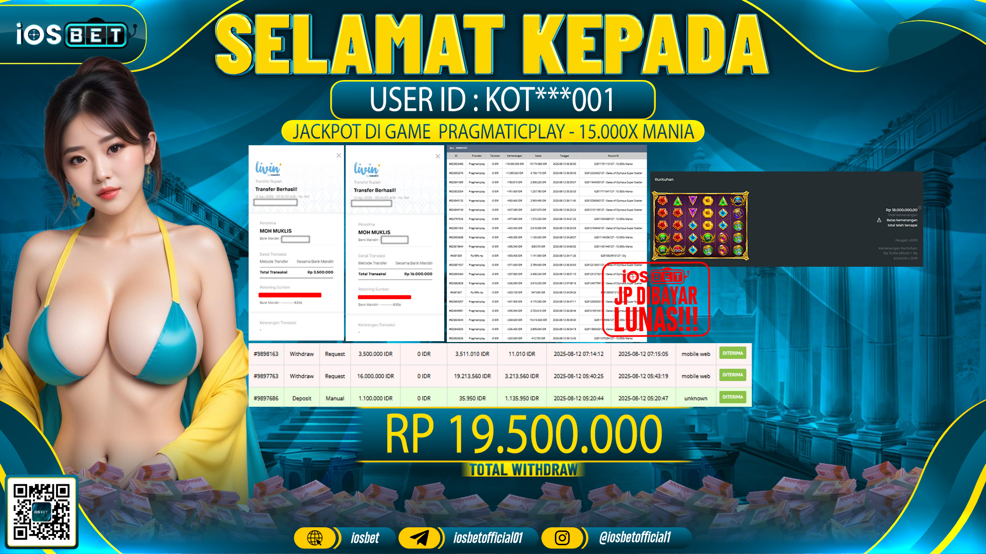 Bukti Pembayaran LUNAS SLOT GAME GACOR  Rp.19.500.000