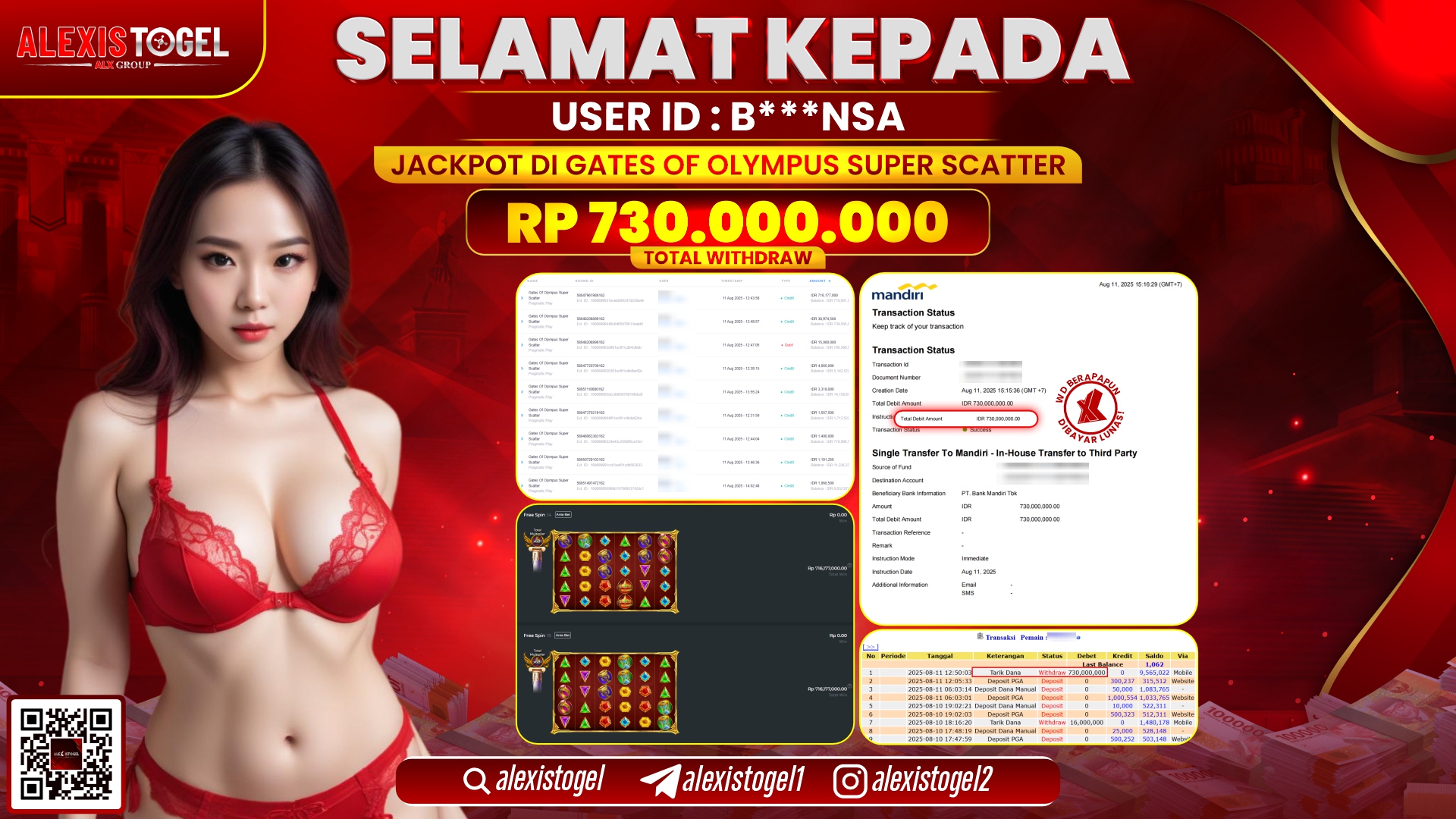 ALEXISTOGEL di SLOT GATES OF OLYMPUS SUPER SCATTER RP.730.000.000 LUNAS