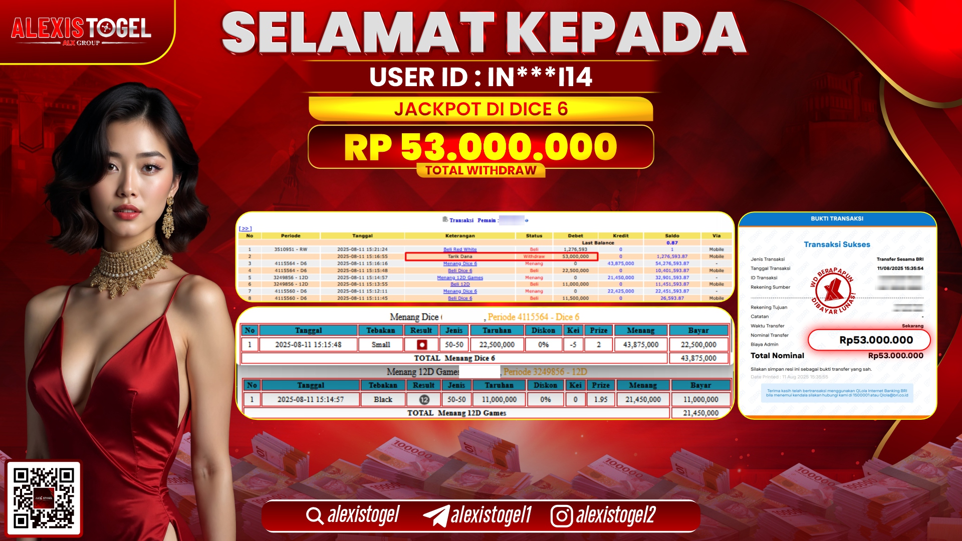 ALEXISTOGEL di CASINO DICE 6 RP.53.000.000 LUNAS