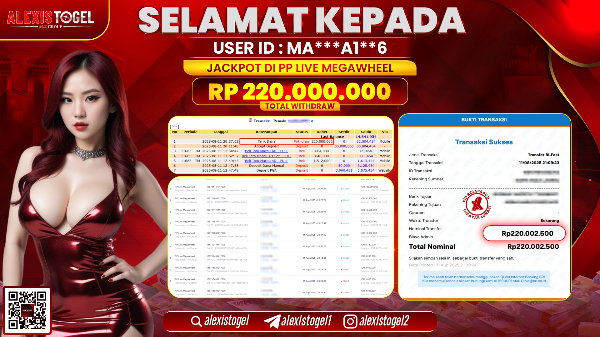 ALEXISTOGEL di PP LIVE MEGAWHEEL RP.220.000.000 LUNAS