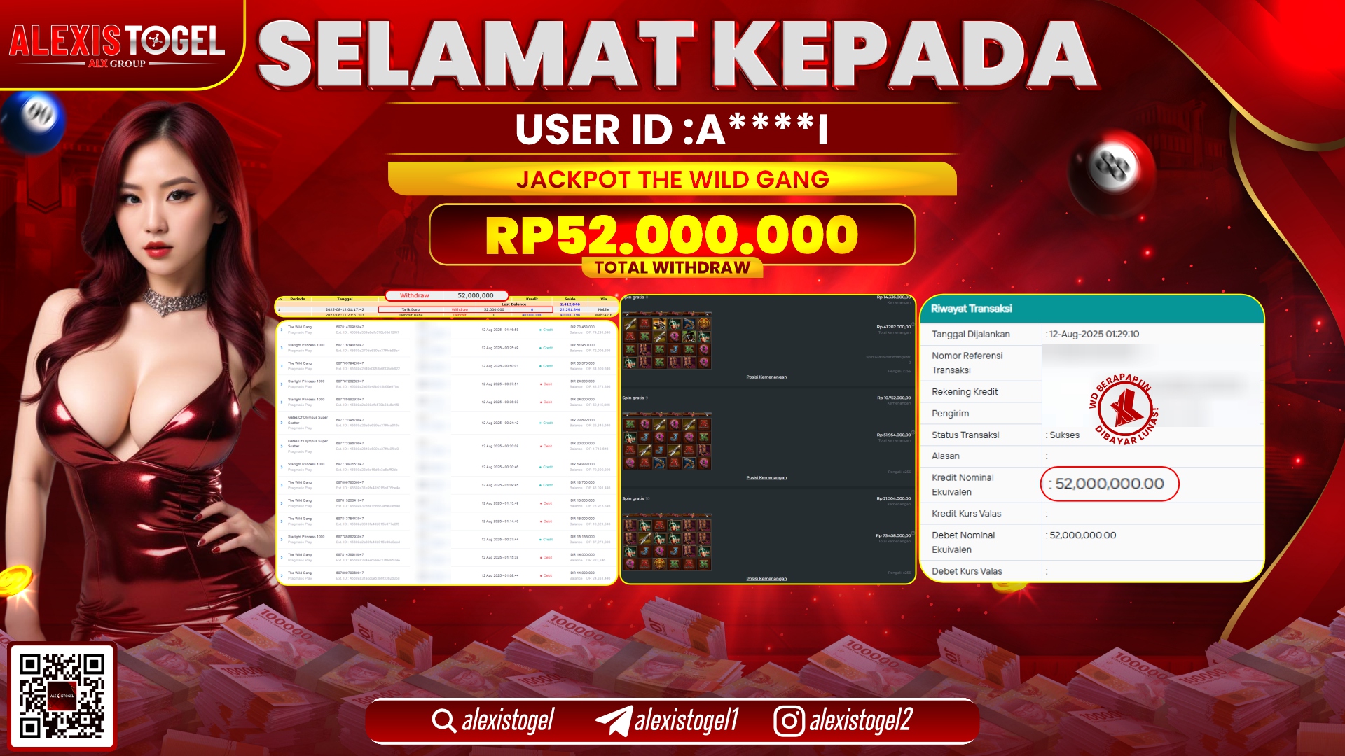 ALEXISTOGEL di SLOT THE WILD GANG RP.52.000.000 LUNAS