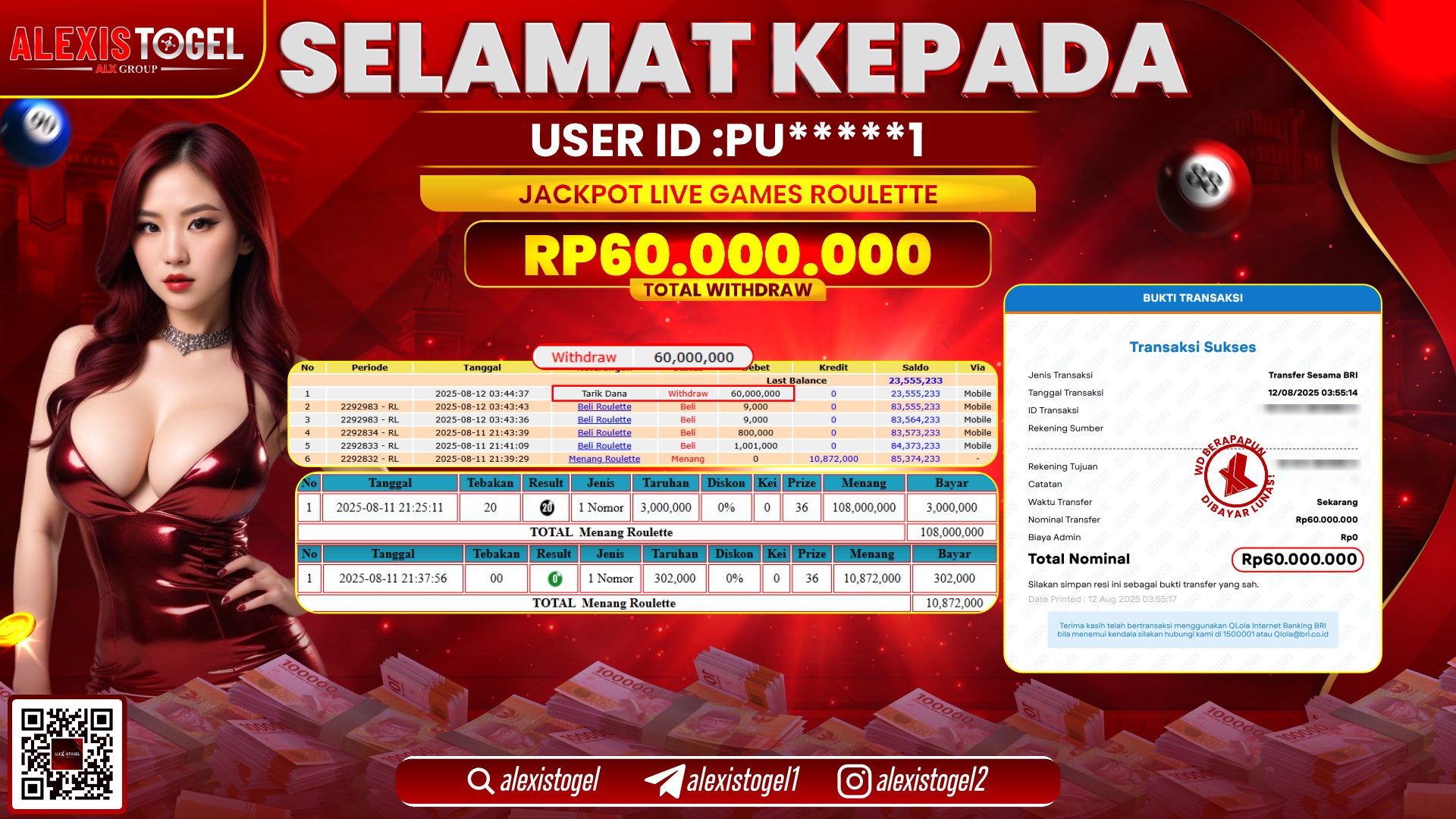 ALEXISTOGEL di LIVE GAMES ROULETTE RP.60.000.000 LUNAS