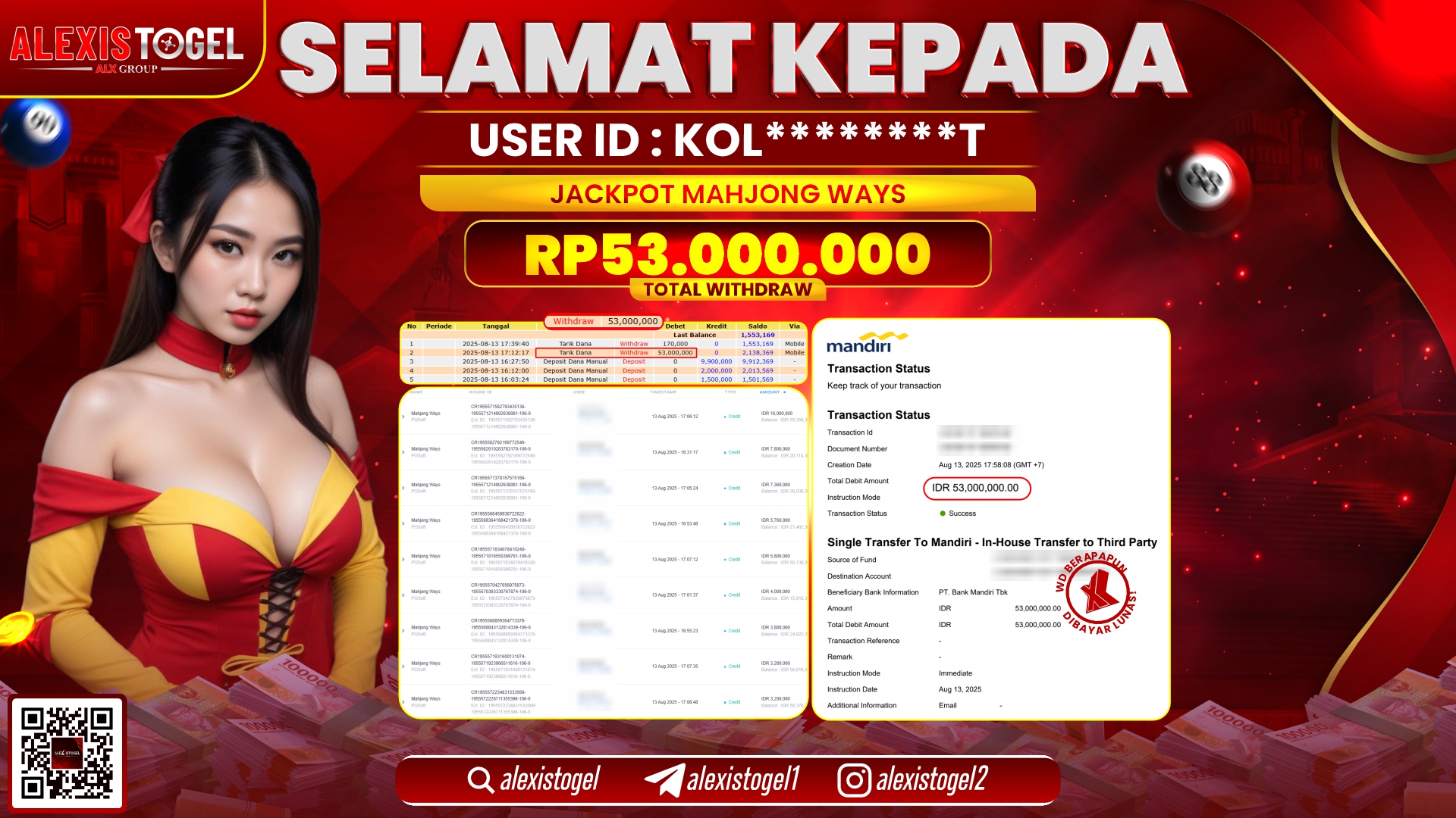 ALEXISTOGEL di SLOT MAHJONG WAYS RP.53.000.000 LUNAS