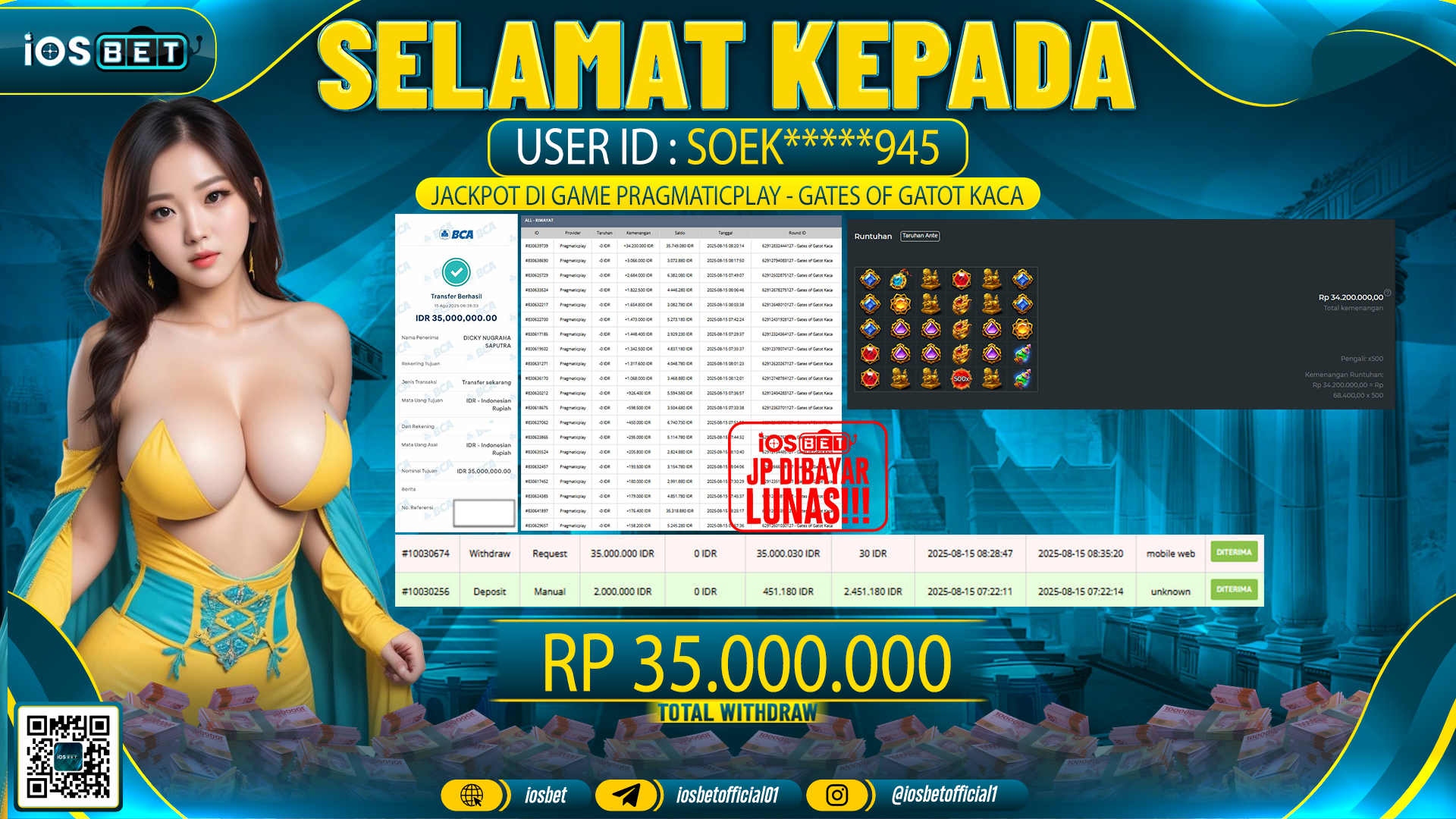 Bukti Pembayaran LUNAS SLOT GAME GACOR  Rp.35.000.000