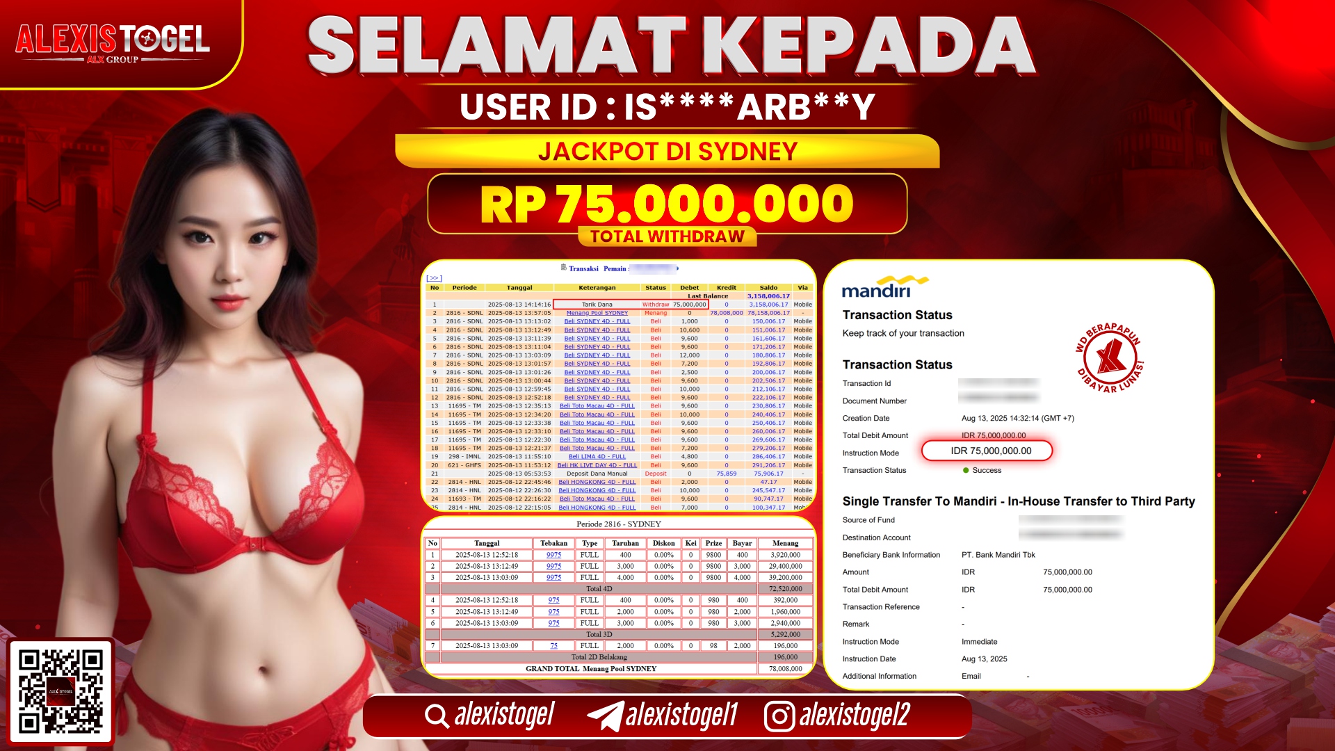 ALEXISTOGEL di TOGEL SYDNEY RP.75.000.000 LUNAS
