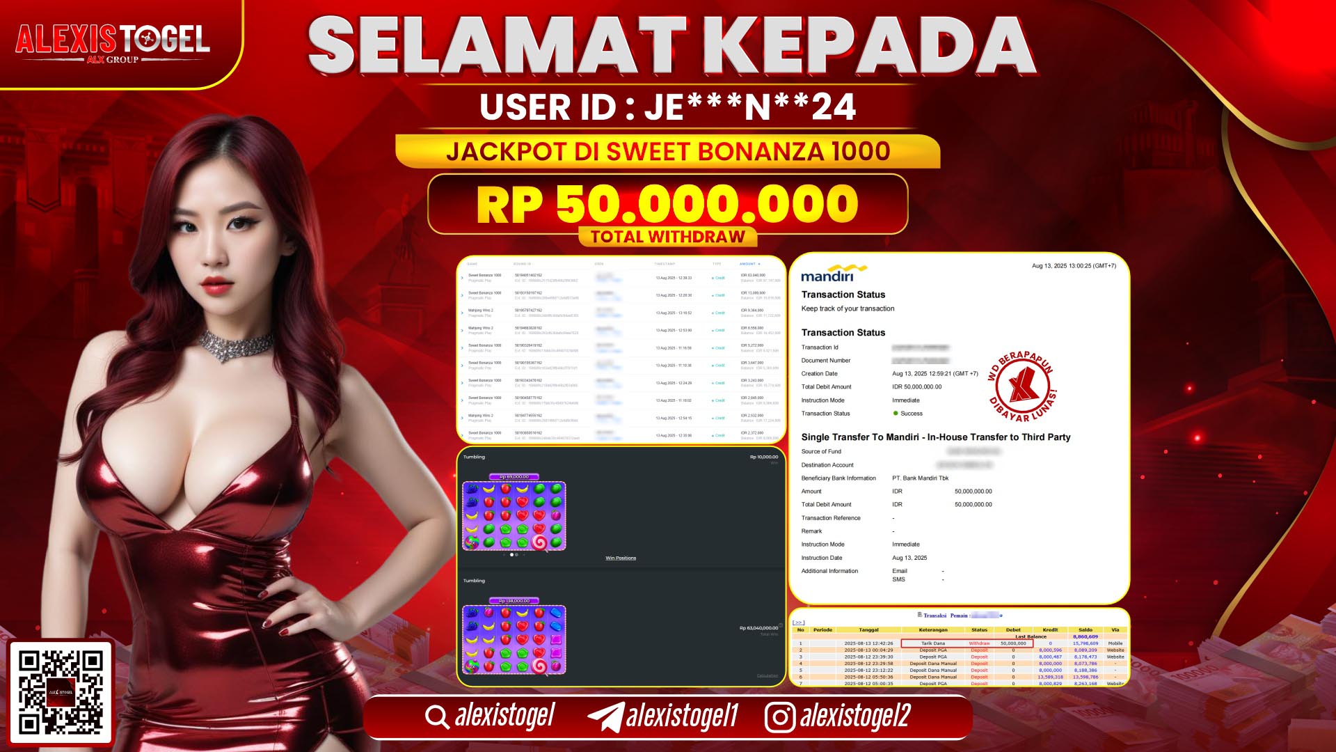 ALEXISTOGEL di SLOT SWEET BONANZA 1000 RP.50.000.000 LUNAS
