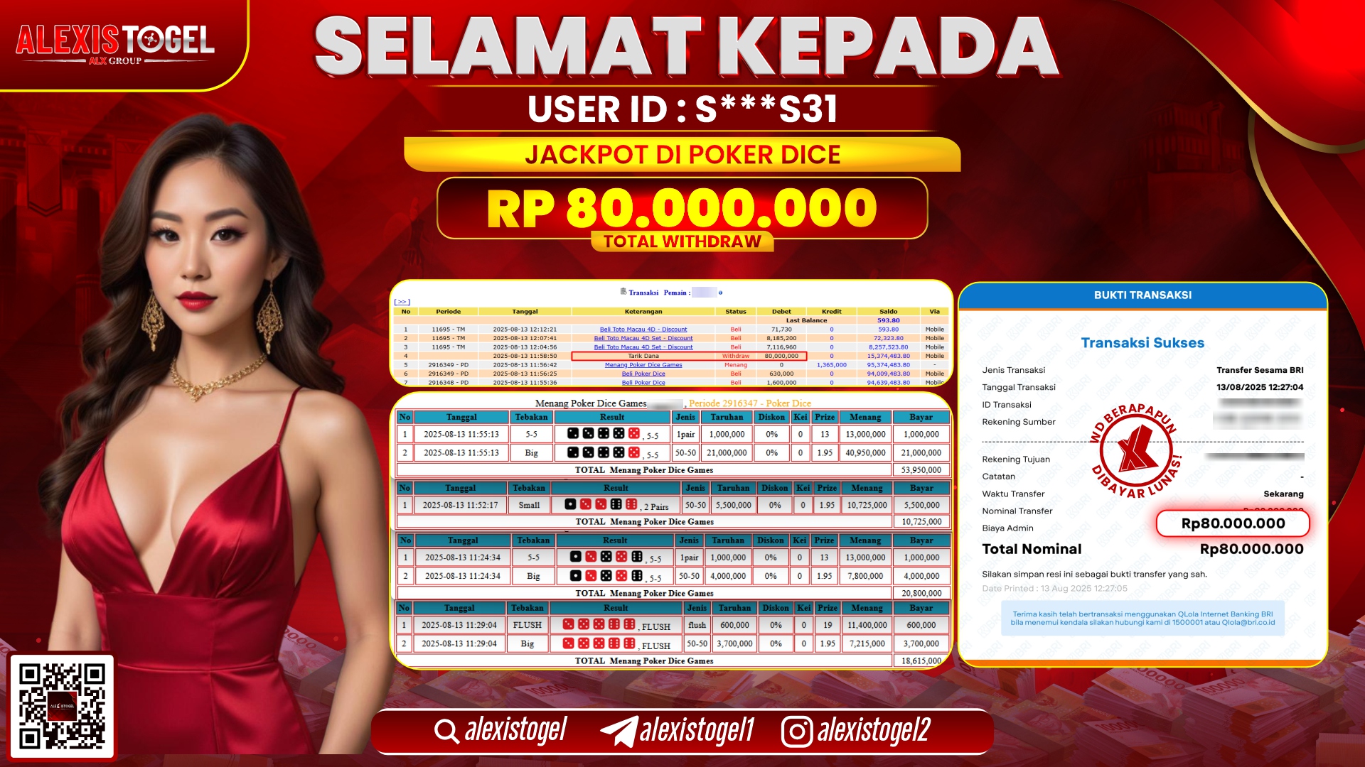 ALEXISTOGEL di POKER DICE RP.80.000.000 LUNAS