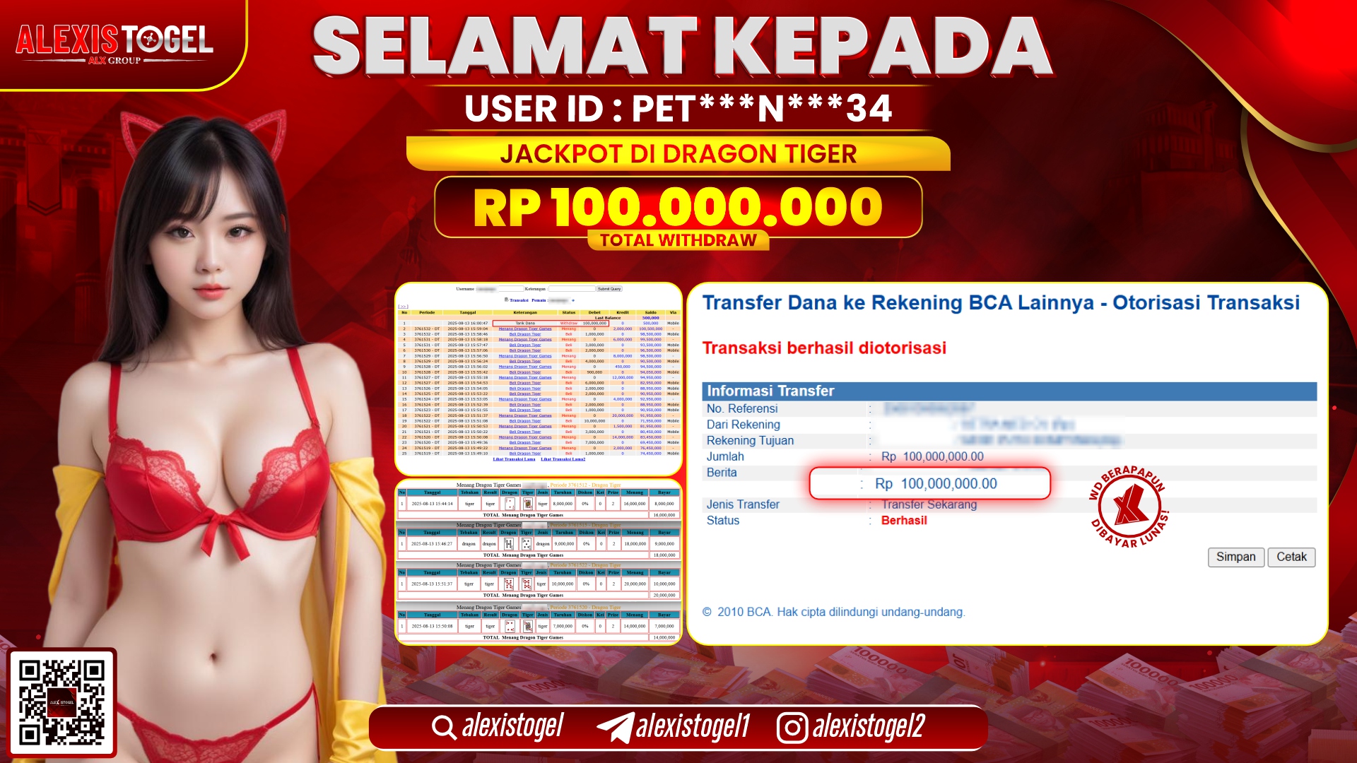 ALEXISTOGEL di DRAGON TIGER RP.100.000.000 LUNAS