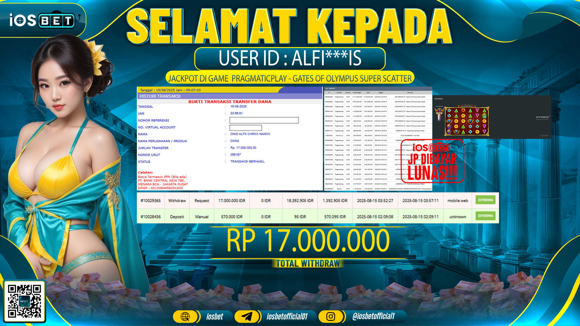 Bukti Pembayaran LUNAS SLOT GAME GACOR  Rp.17.000.000