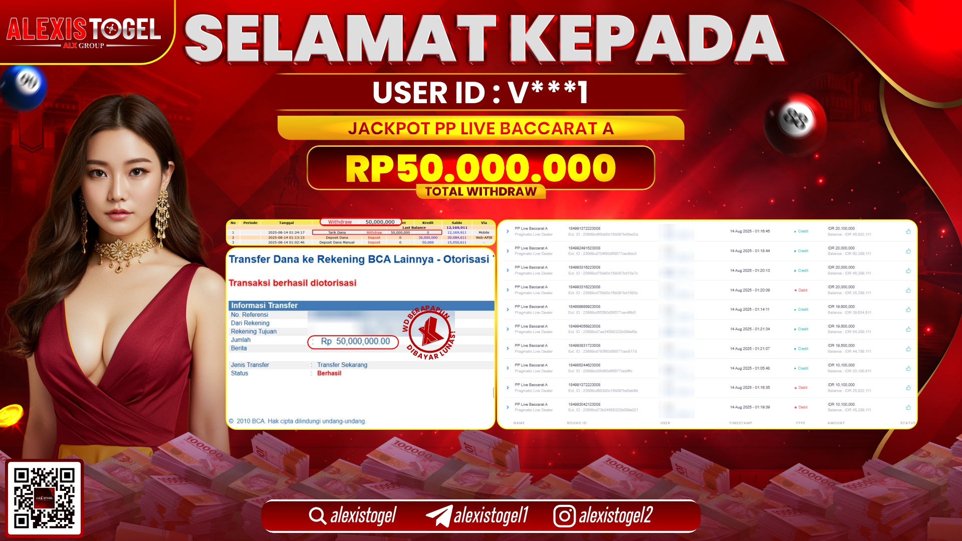 ALEXISTOGEL di PP LIVE BACCARAT A RP.50.000.000 LUNAS