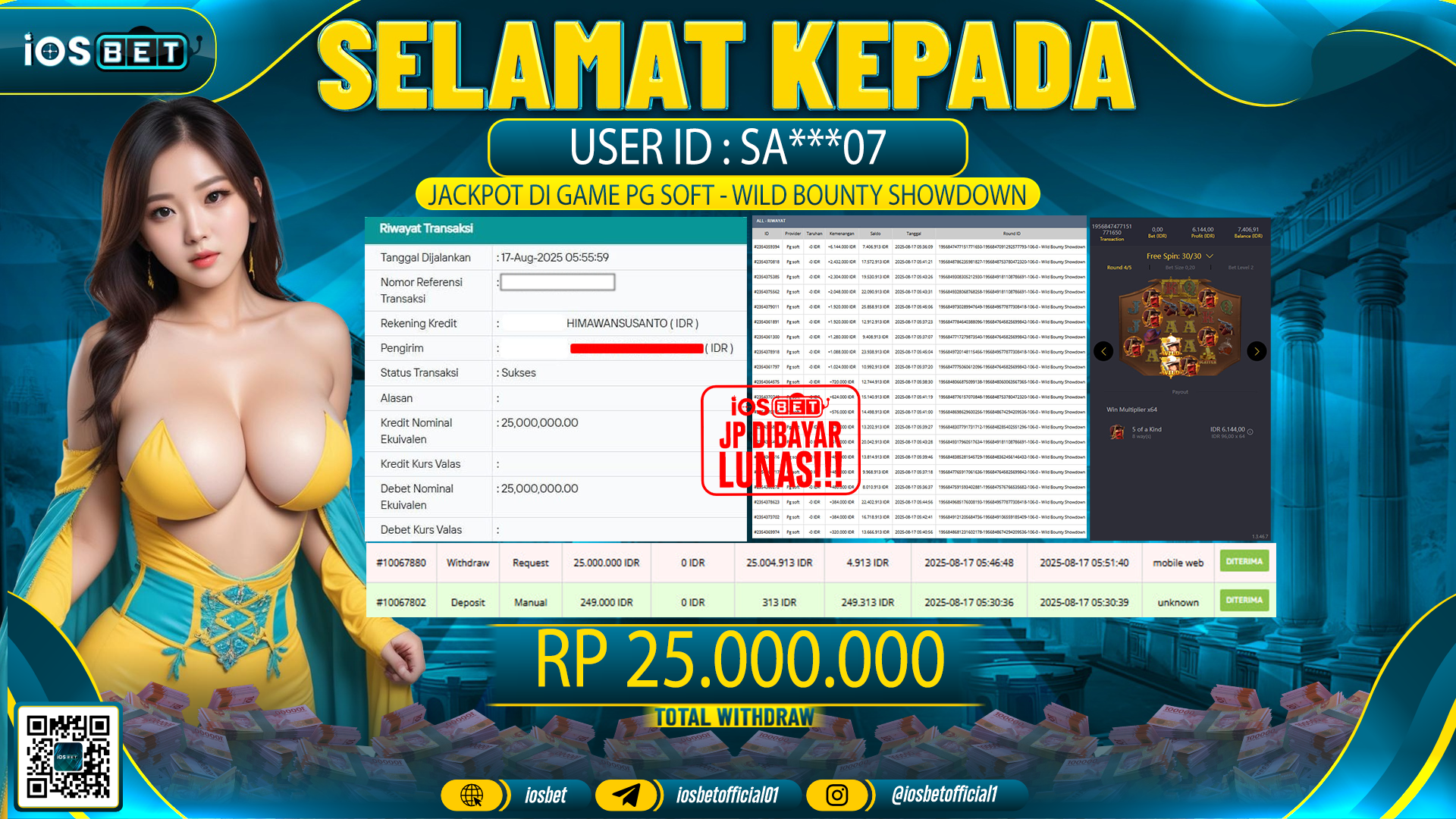 Bukti Pembayaran LUNAS SLOT GAME GACOR  Rp.25.000.000