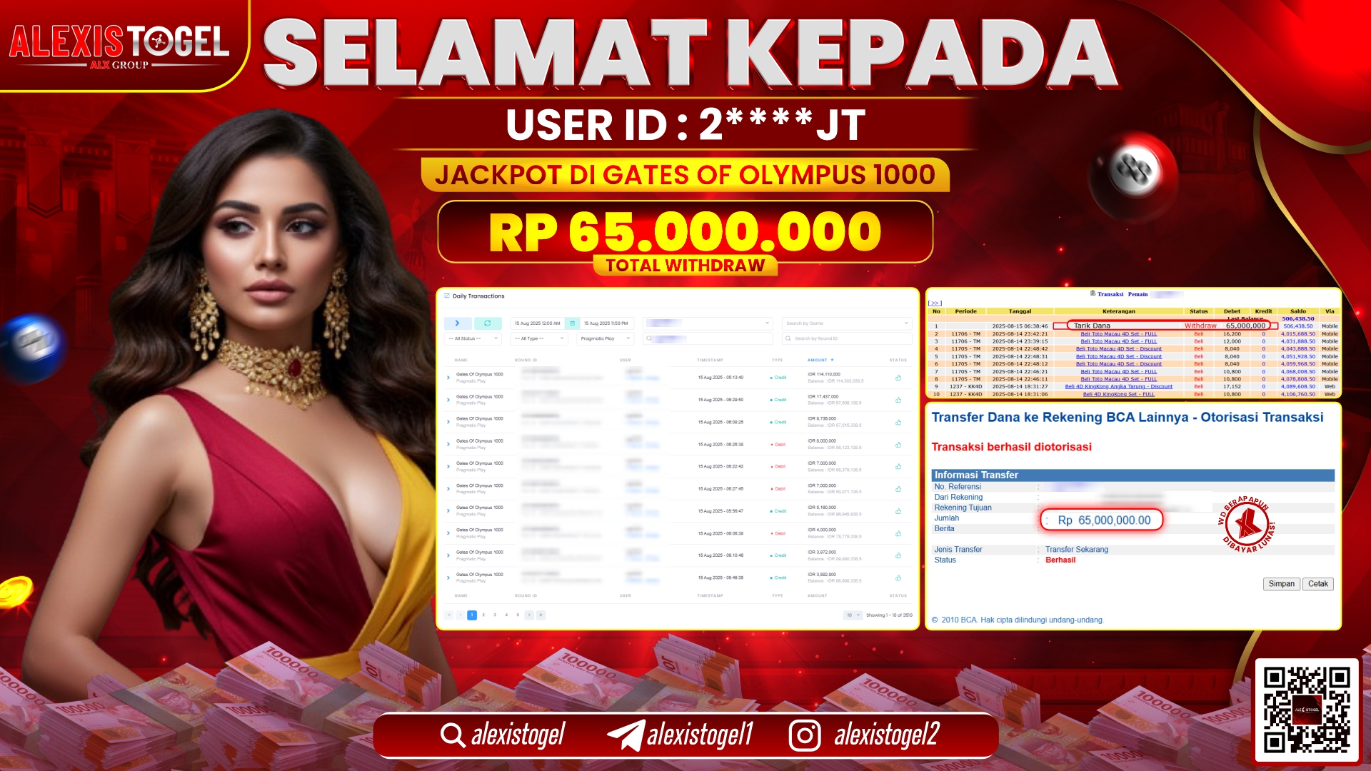 ALEXISTOGEL di SLOT GATES OF OLYMPUS 1000 RP.65.000.000 LUNAS