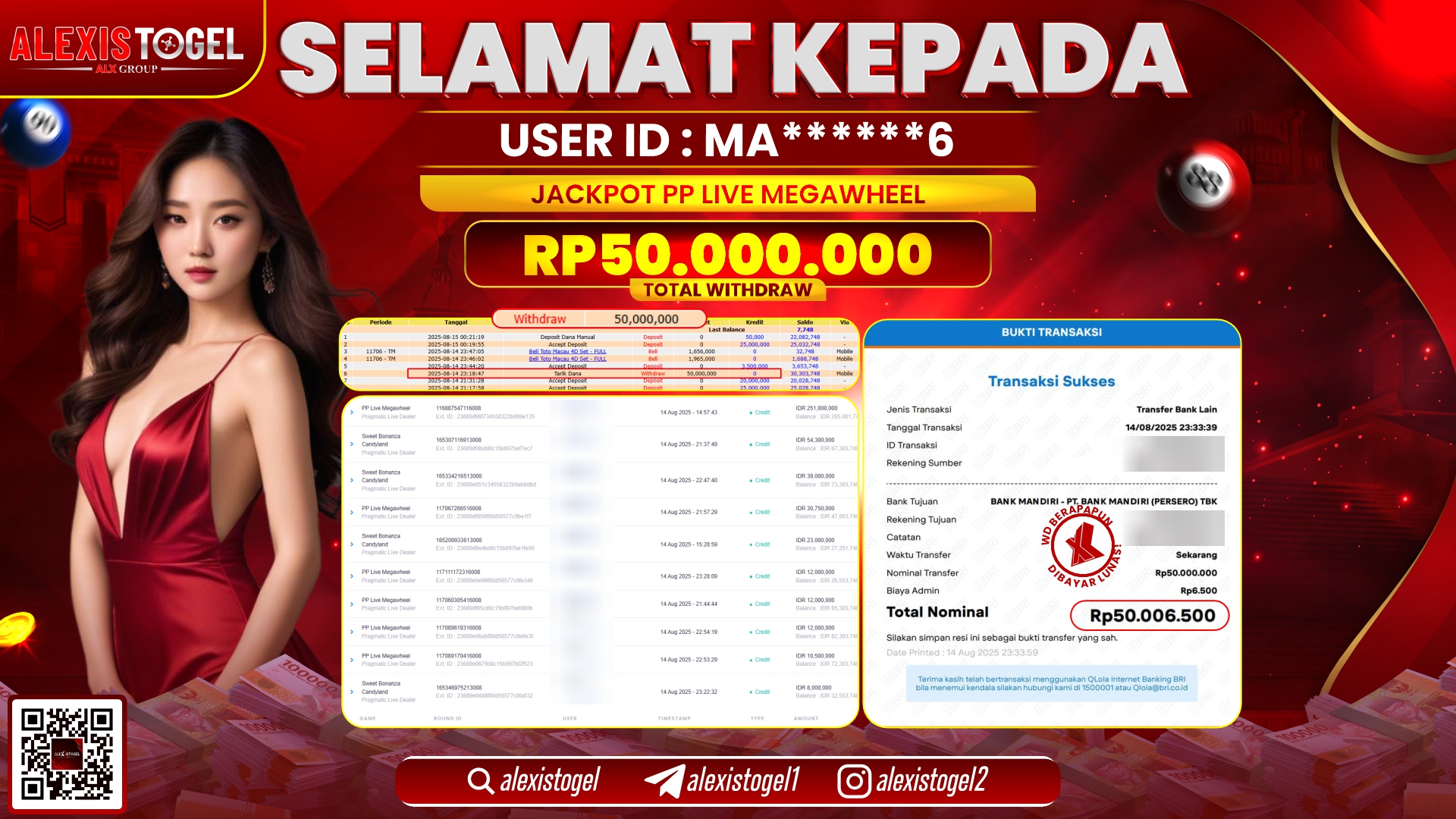 ALEXISTOGEL di PP LIVE MEGAWHEEL RP.50.000.000 LUNAS