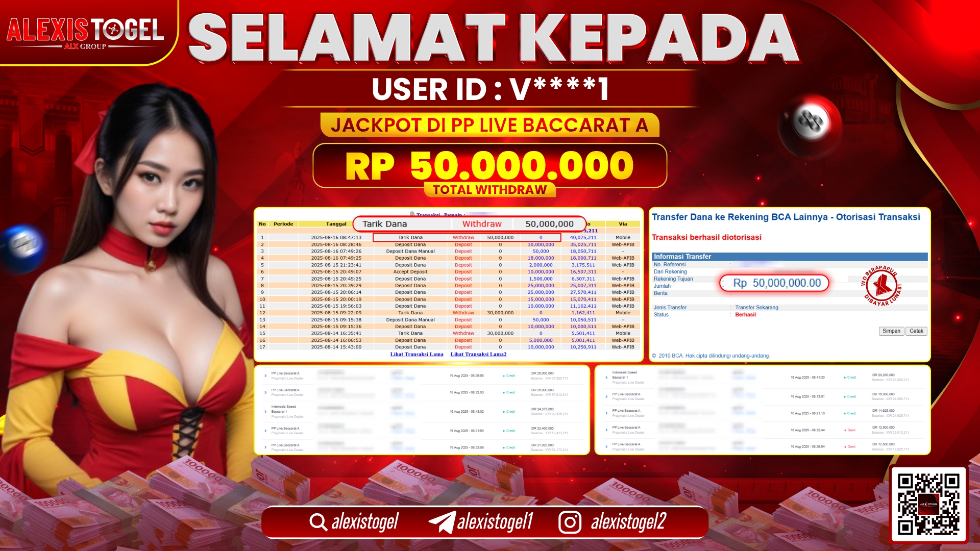 ALEXISTOGEL di PP LIVE BACCARAT A RP.50.000.000 LUNAS