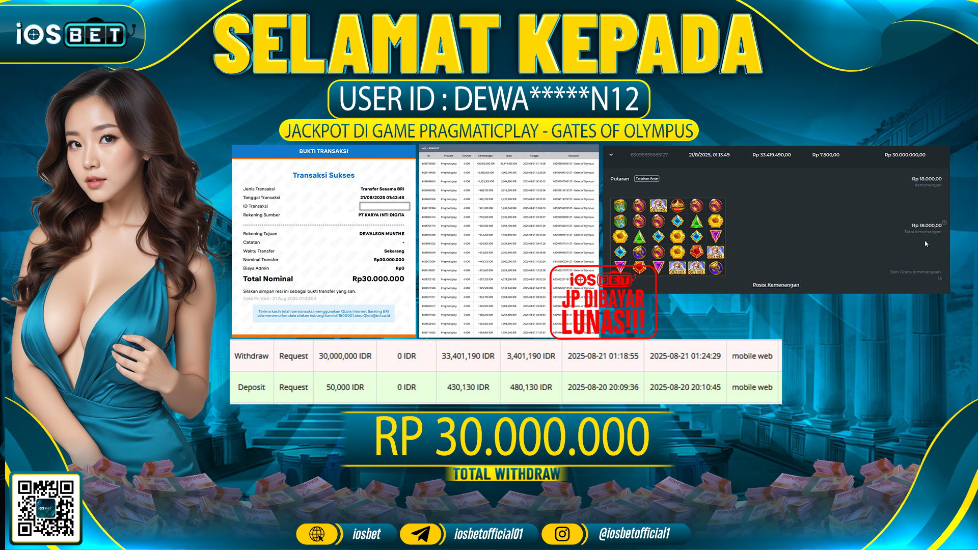 Bukti Pembayaran LUNAS SLOT GAME GACOR  Rp.30.000.000