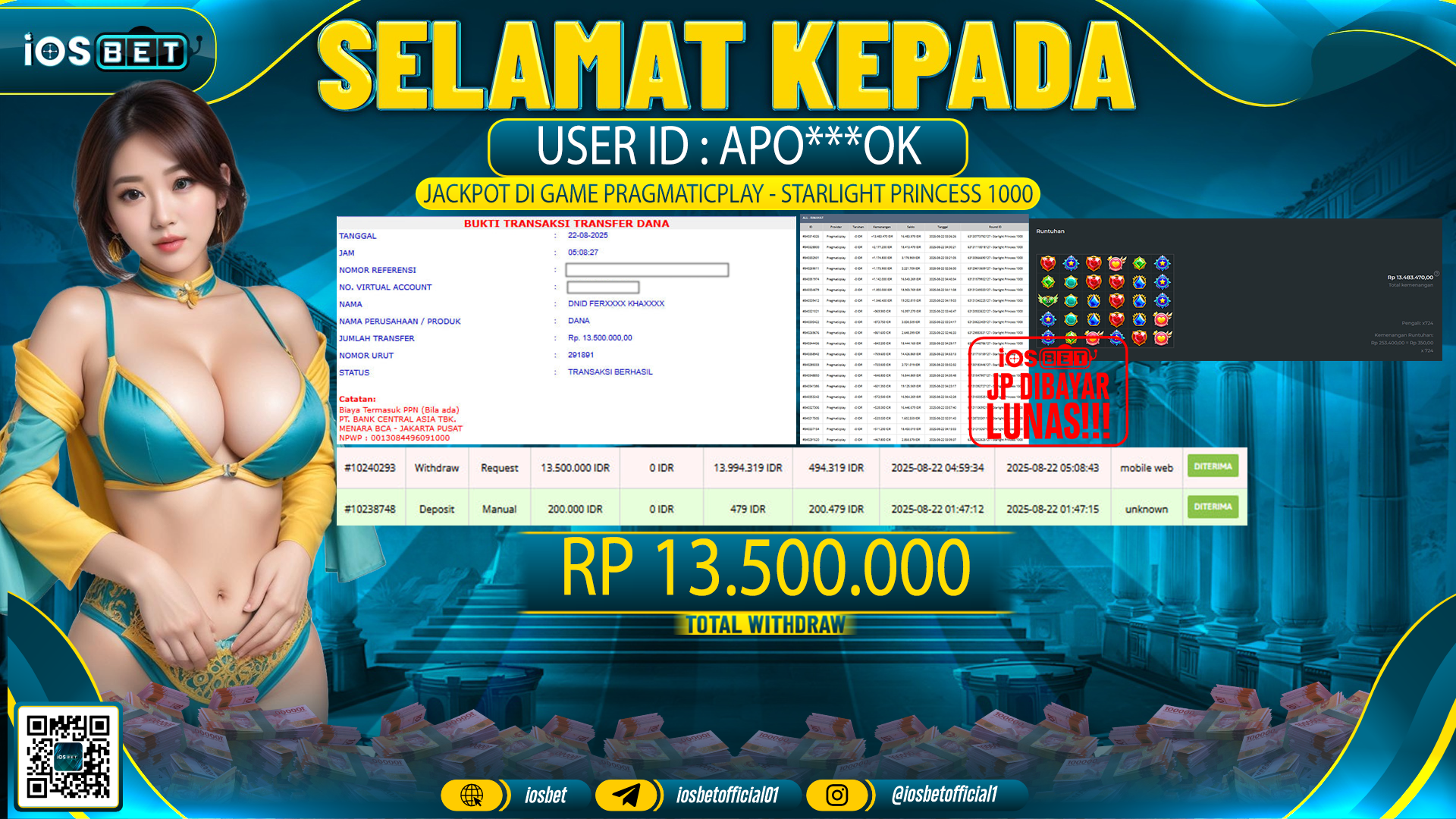 Bukti Pembayaran LUNAS SLOT GAME GACOR  Rp.13.500.000