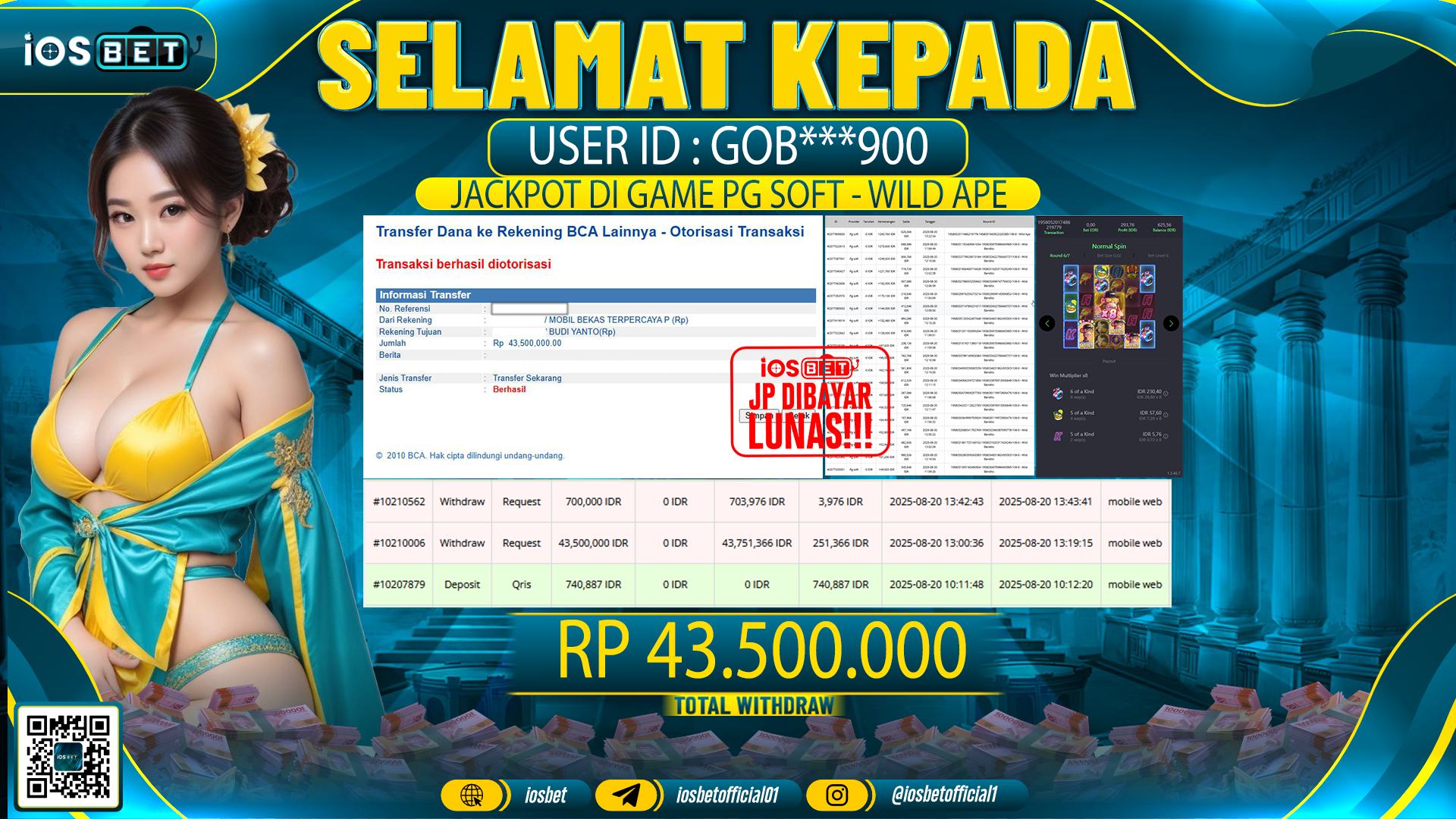 Bukti Pembayaran LUNAS SLOT GAME GACOR  Rp.43.500.000