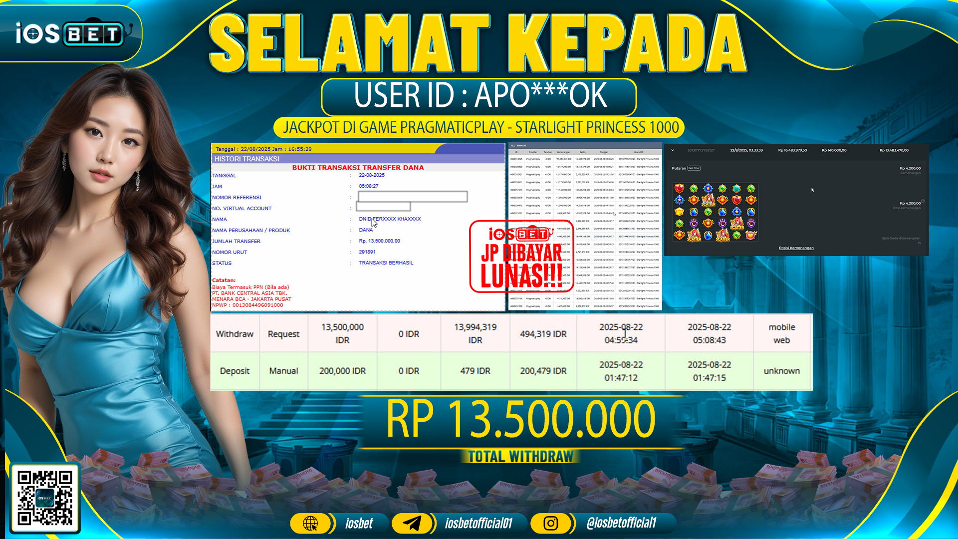 Bukti Pembayaran LUNAS SLOT GAME GACOR  Rp.13.500.000